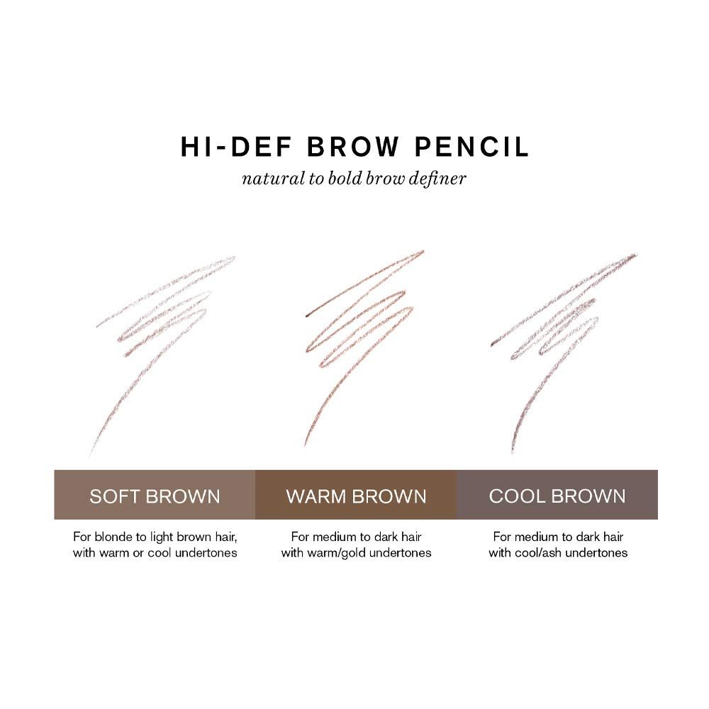 Drei Farbmuster des Augenbrauenstifts: Soft Brown, Warm Brown, Cool Brown.