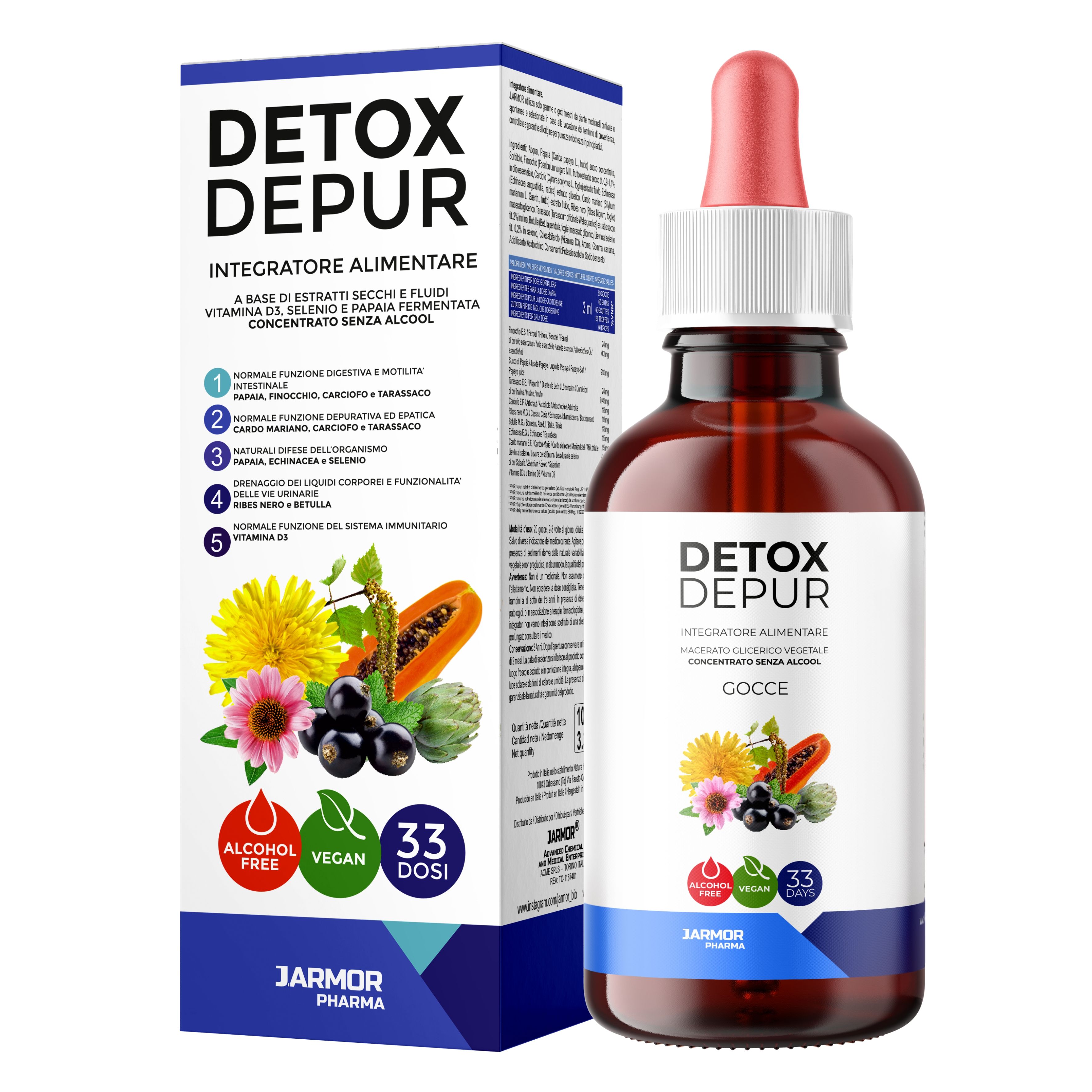 J.Armor Pharma Detox Depur in Gocce 100ml - Drenante Depurativo Fegato e Intestino - Cardo mariano