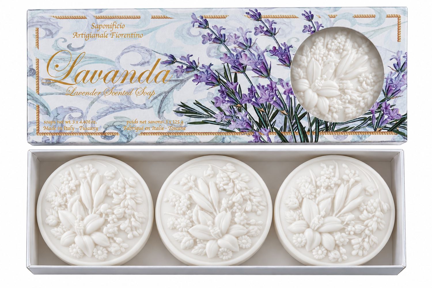 Saponificio Artigianale Fiorentino Spigo Toscano Geschenkset – Lavendelseifen aus der Toskana 375 g