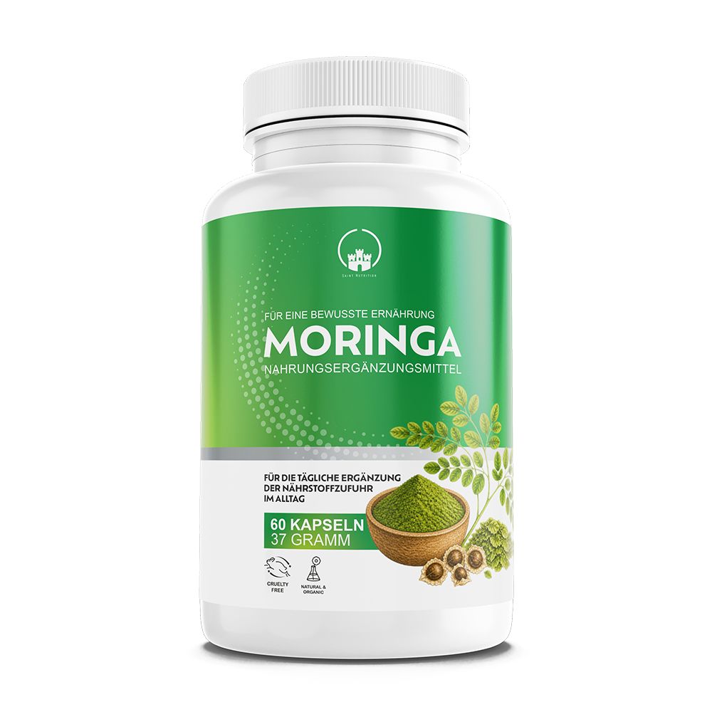 Saint Nutrition® | Moringa Kapseln 1500mg Bio Oleifera Blattpulver Hochdosiert Vegan 1 St
