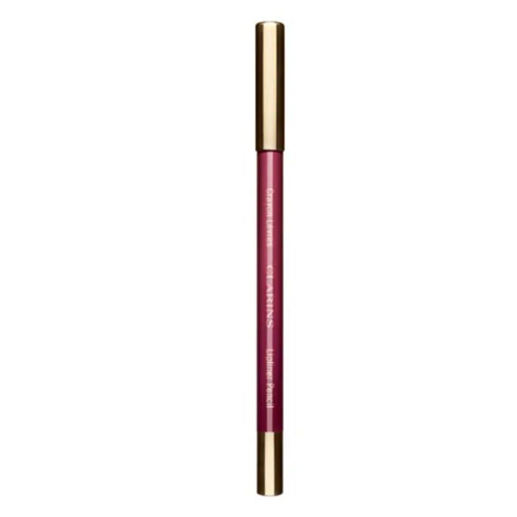 Lippenstiftstift, plumfarben, mit goldfarbenen Enden. Text: Crayon Lèvres, Lipliner Pencil. Marke Clarins.