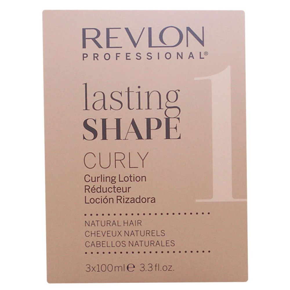 Karton mit Produktaufdruck. Aufschrift: Revlon Professional, Lasting Shape Curly, Locken Lotion. 3x100ml.