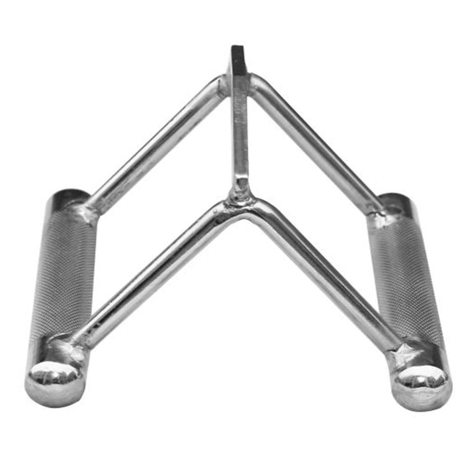 Metallgriff für Fitnessgeräte. V-förmig mit geriffelten Griffen und Befestigungsplatte.