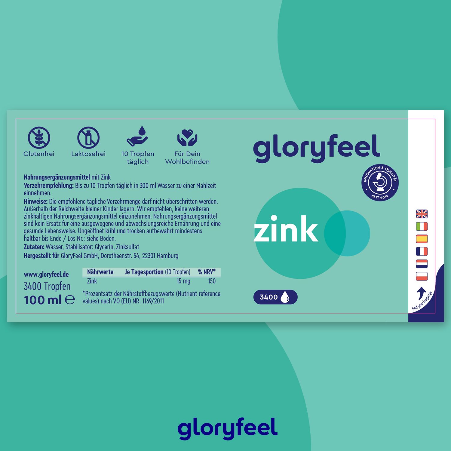 gloryfeel® Zink Tropfen 100 ml zum Einnehmen