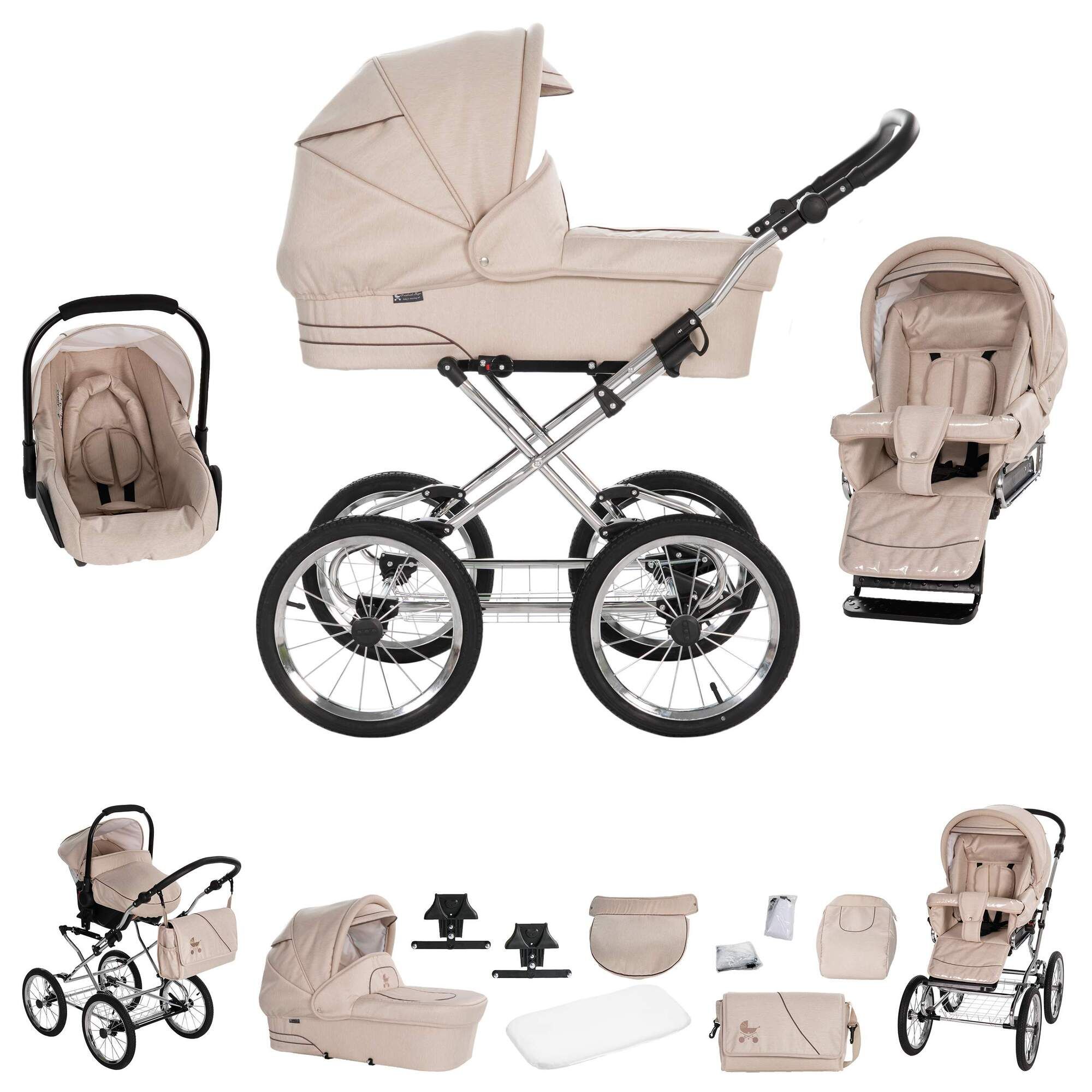 Friedrich Hugo München 3 in 1 Kinderwagen Set Nostalgie Kinderwagen, Sand Chrom Schwarz
