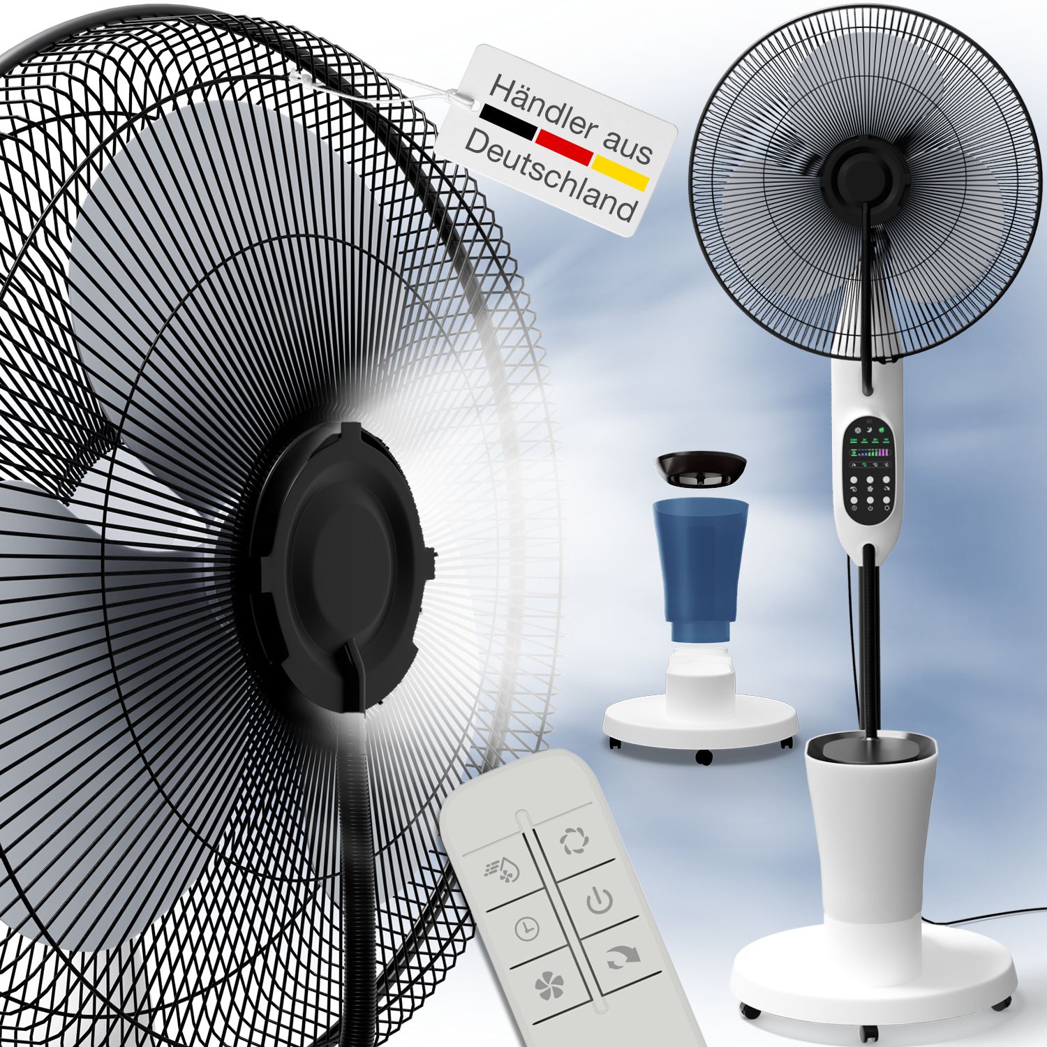 aktimeo Standventilator mit Luftbefeuchtung, Timer, Wassertank, Nebelfunktion