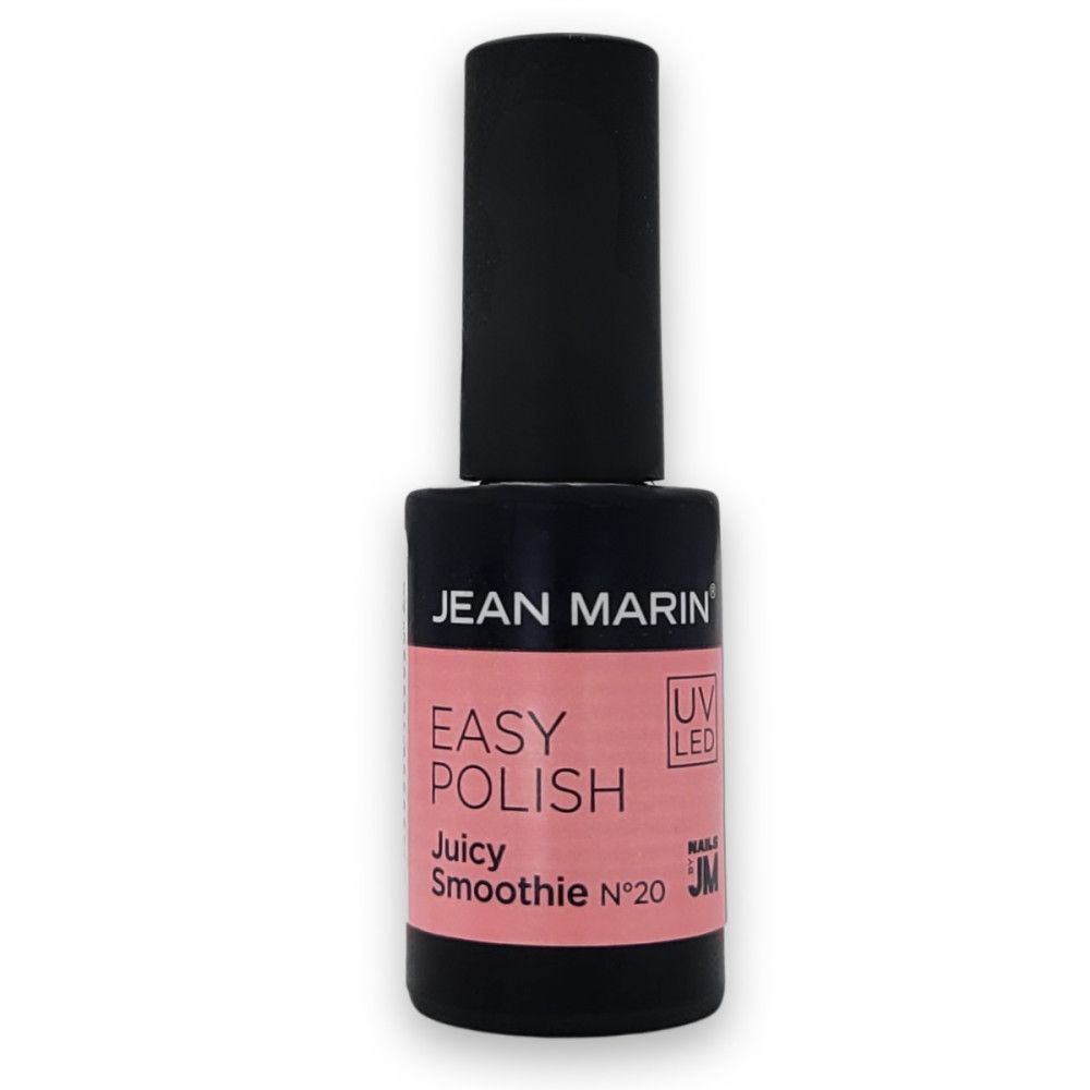 Schwarze Flasche mit Nagellack. Aufschrift: Jean Marin, Easy Polish, Juicy Smoothie N°20. Rosa Farbton. UV/LED.