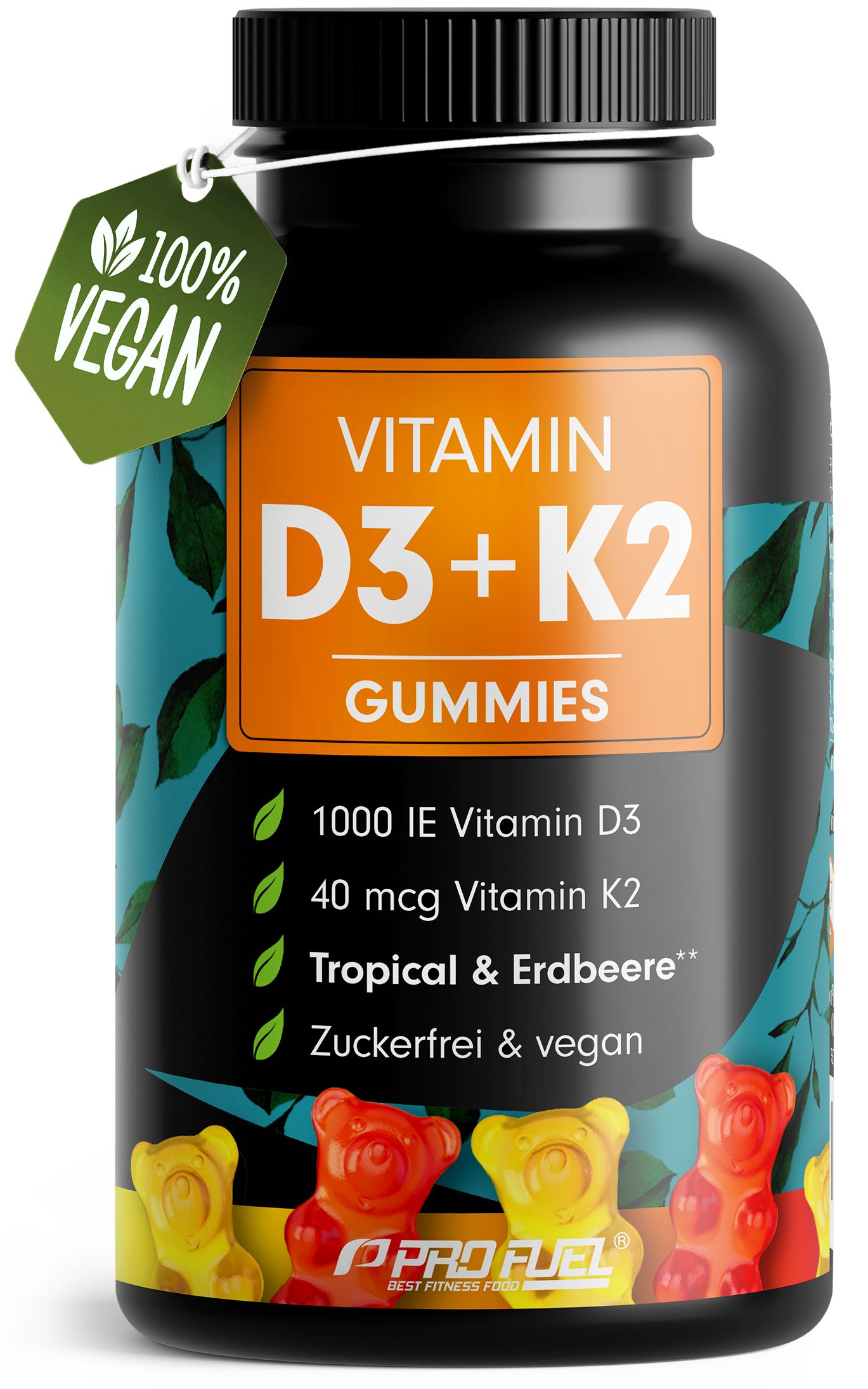 ProFuel - Vitamin D3 + K2 Gummies 60x | 1000 IE 40 µg zuckerfrei & vegan 4 Monate Vorrat 60 St