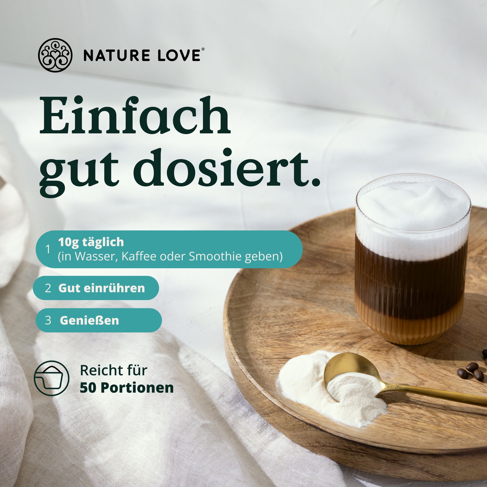 NATURE LOVE® Premium Collagen Pulver mit Hyaluronsäure & Elastin - 500g - Peptide Typ 1&3 - neutral