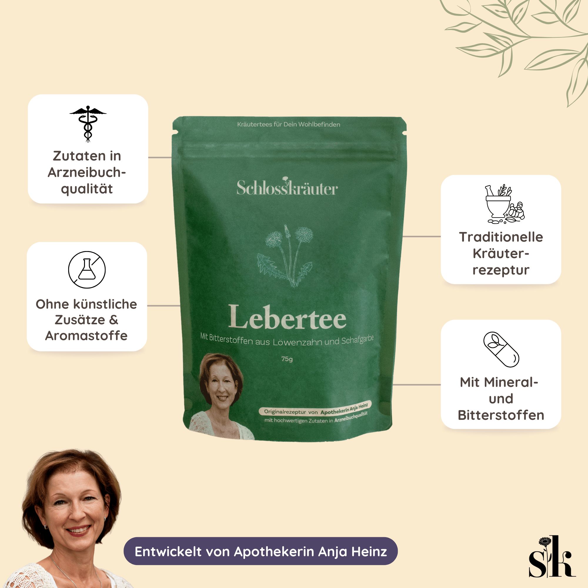 Schlosskräuter Lebertee mit Löwenzahn & Schafgarbe | Leber und Galle Tee | 100% natürliche Zutaten