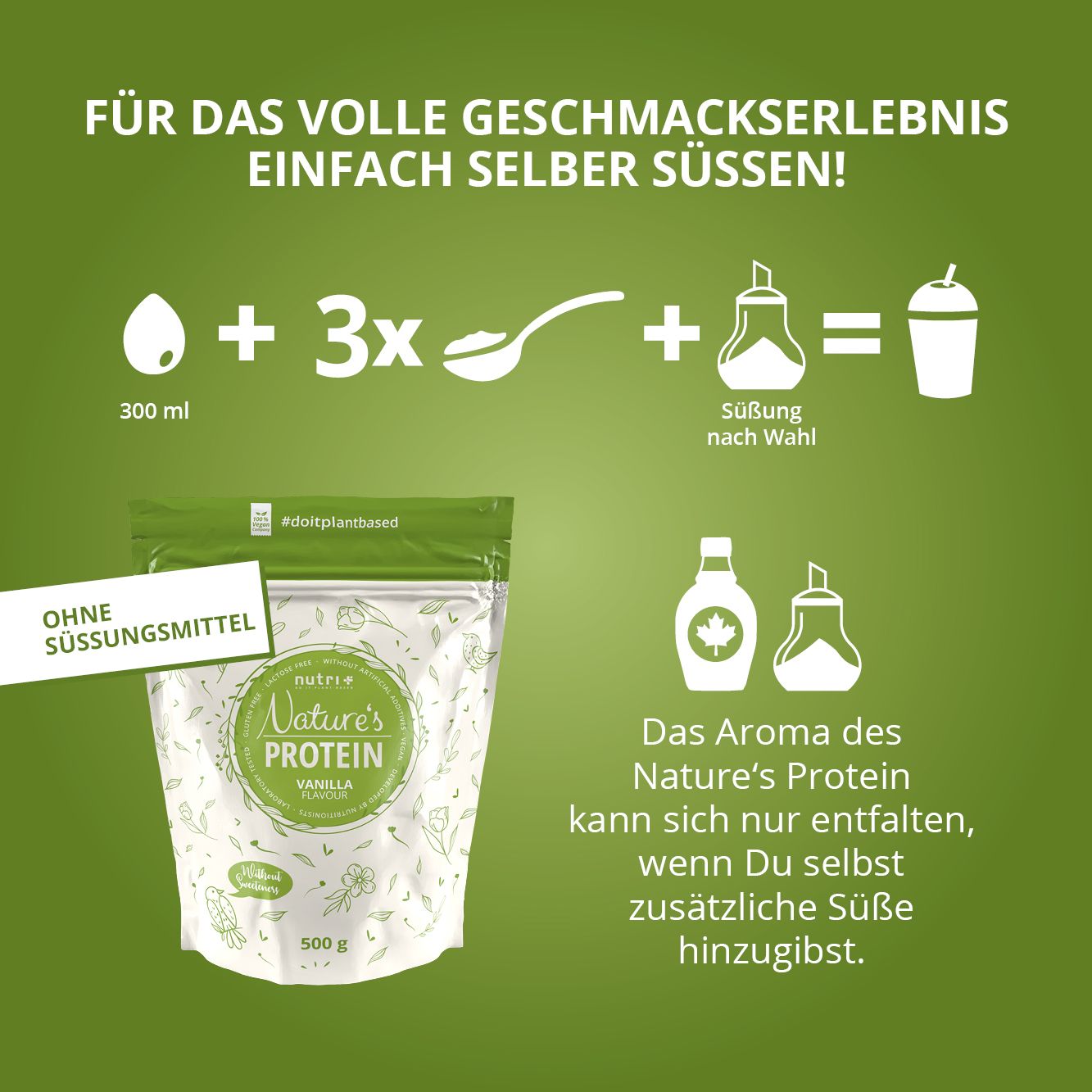 nutri+ Natures Protein Pulver - Eiweißpulver ohne Süßstoff