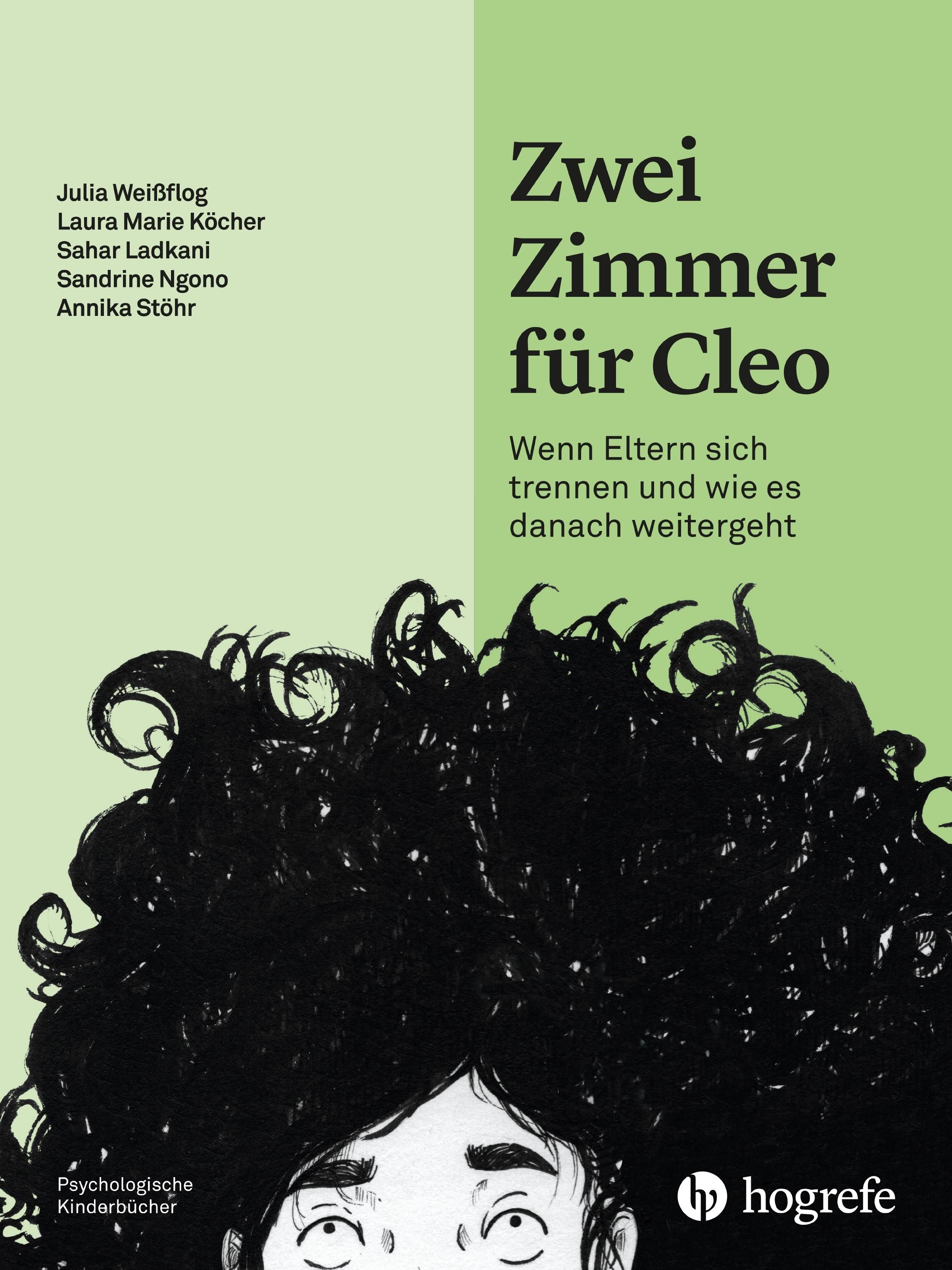 Buchcover: "Zwei Zimmer für Cleo". Titel in Schwarz auf grünem Hintergrund. Autorennamen und Verlagslogo sichtbar.