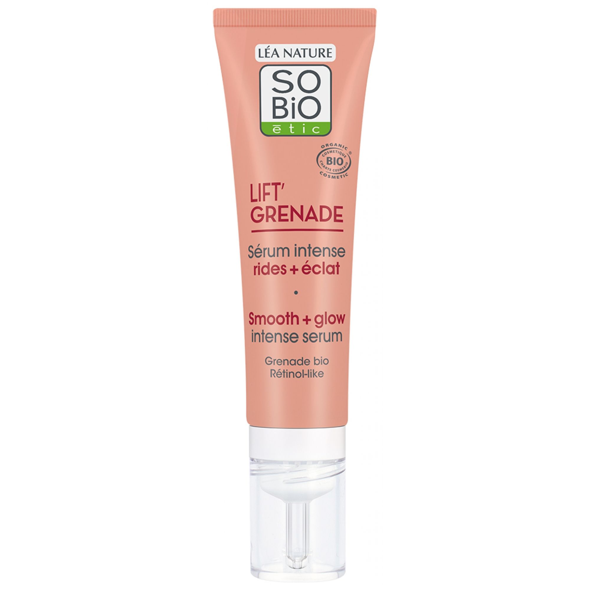 SO BIO étic Lift' Grenade Serum: Glättendes und strahlendes Intensivserum mit Granatapfel und Retinol-ähnlicher Komponente.