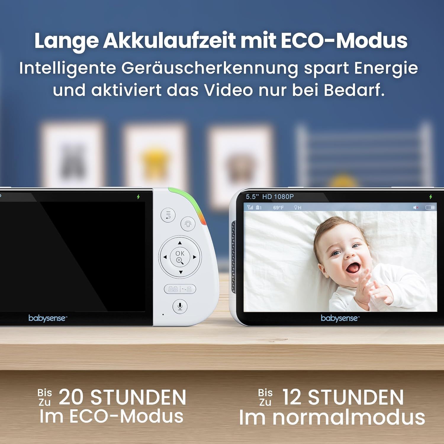 Babysense Full HD Split-Screen Babyphone mit 2 Kameras