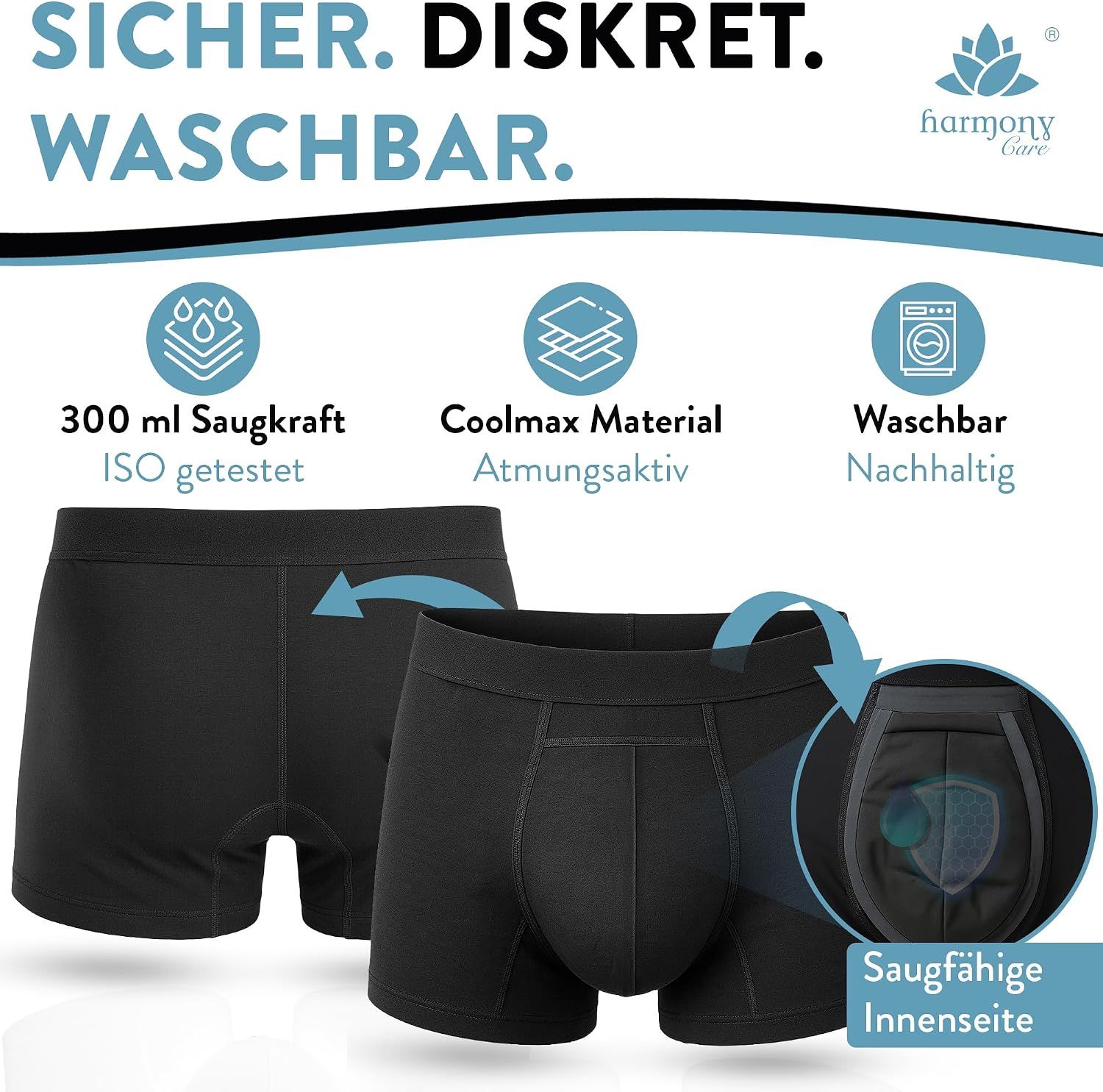 Harmony Care® Premium waschbare Inkontinenz Pants Männer - extra auslaufsicher