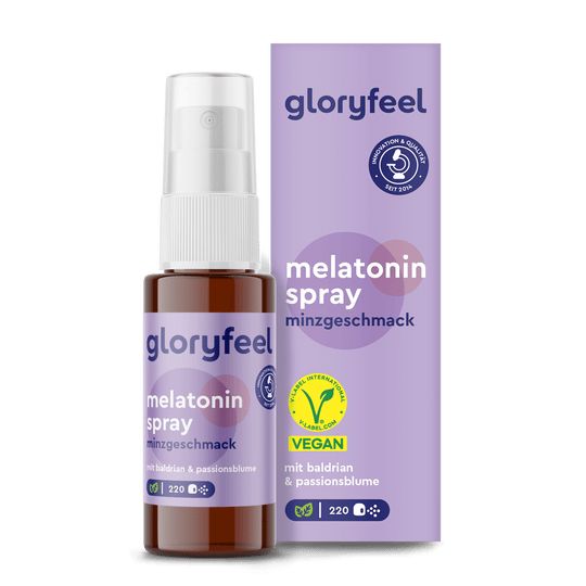 gloryfeel® Melatonin + Baldrian, Lavendel + Melissen Extrakt Spray Minze