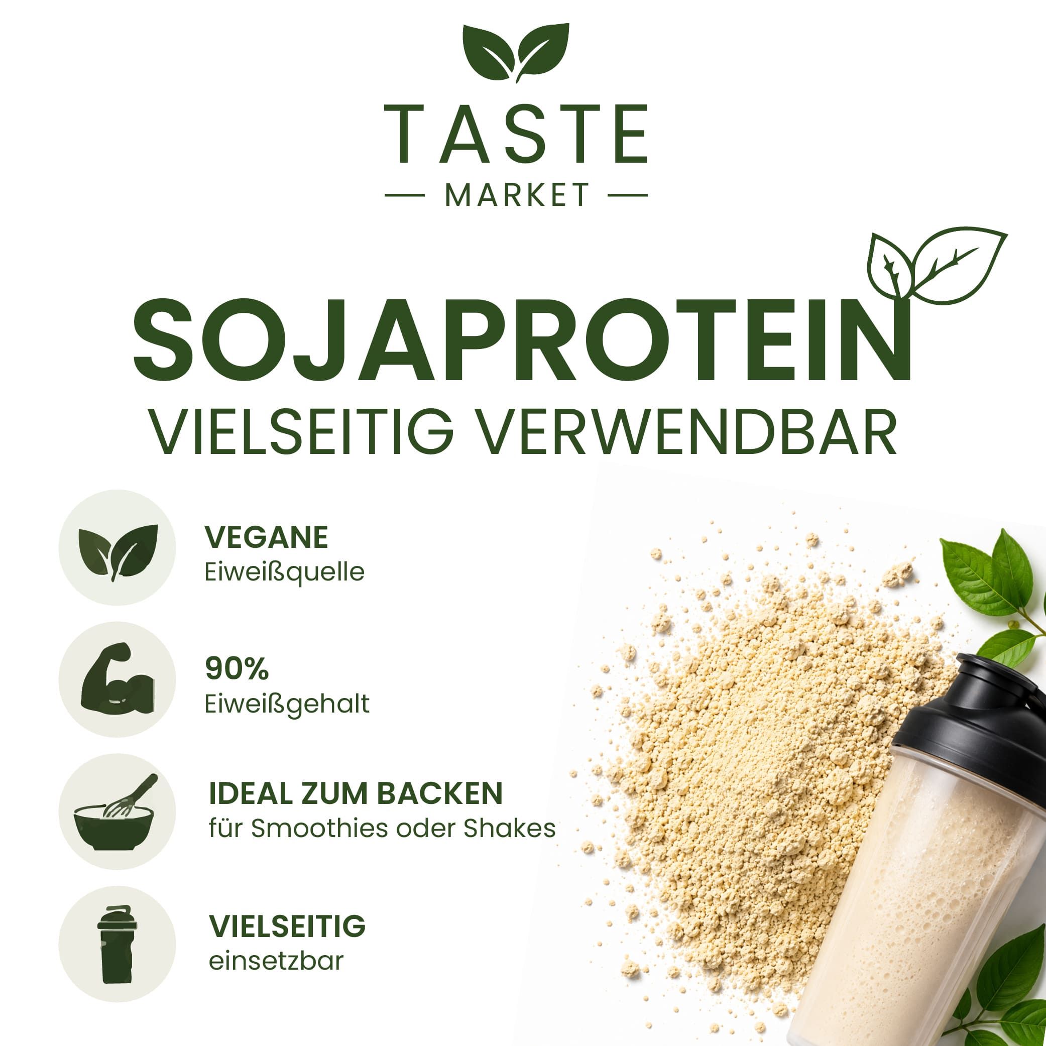Sojaprotein-Pulver, 90% Eiweißgehalt, vegane Eiweißquelle.