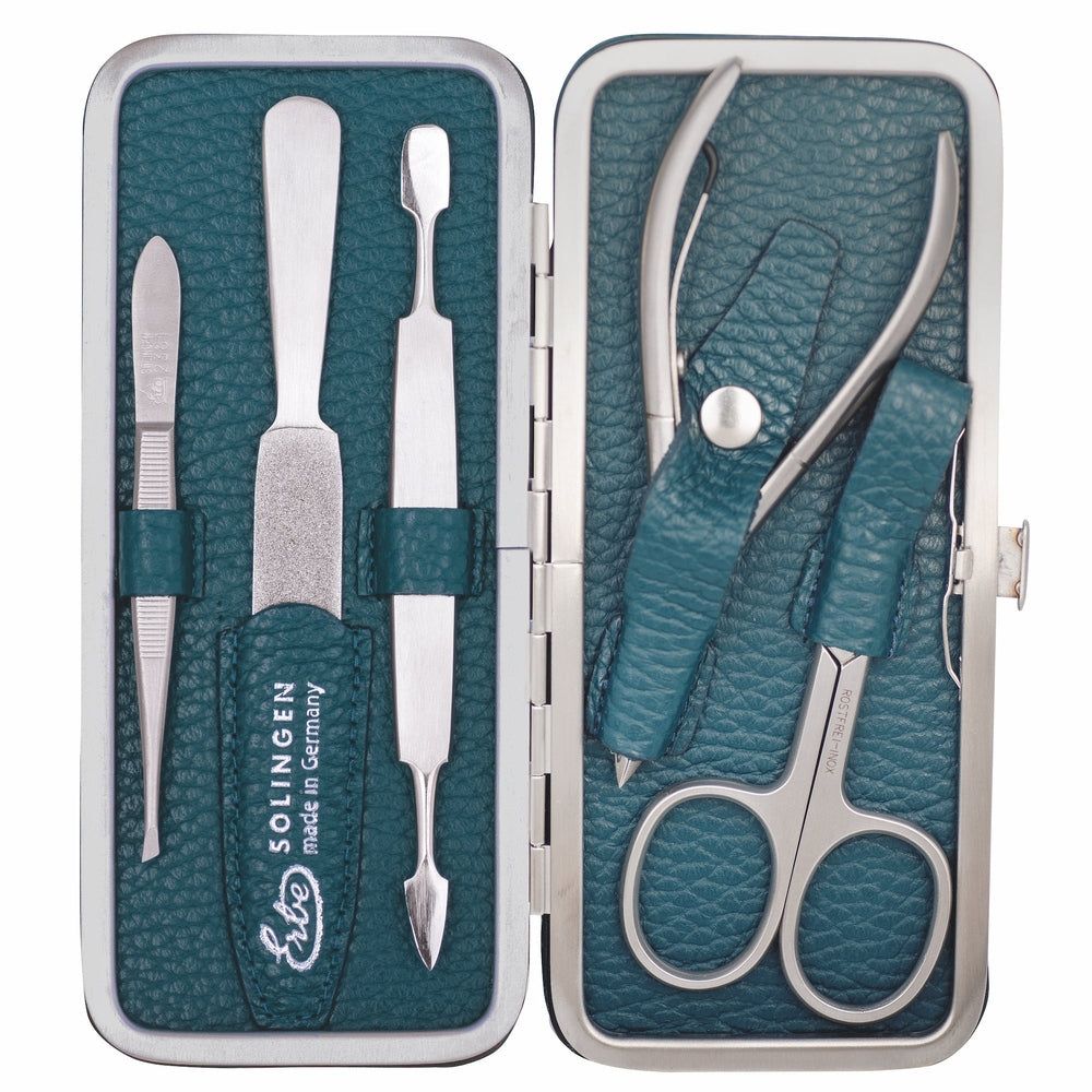 Erbe Solingen Maniküre Bügeletui inox Petrol Hautzange und Nagelschere 1 St