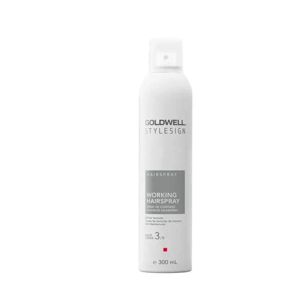 Goldwell StyleSign Working Hairspray Flasche. Weiß, mit Sprühkopf. Text: Hairspray, 3/5, 300 ml.