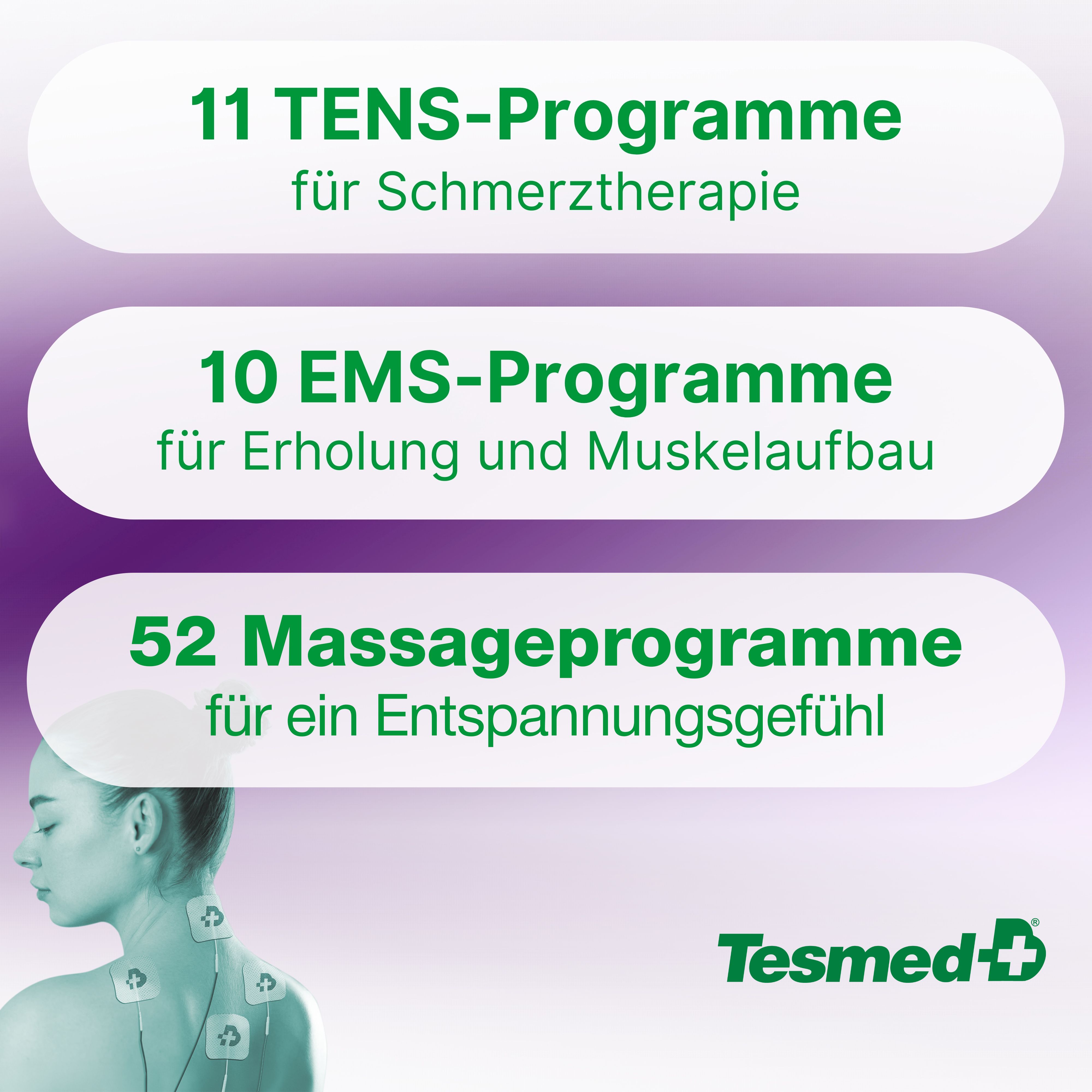 TESMED TE-880R Plus Wiederaufladbarer Muskelelektrostimulator, TENS,73 Programme Schmerztherapie