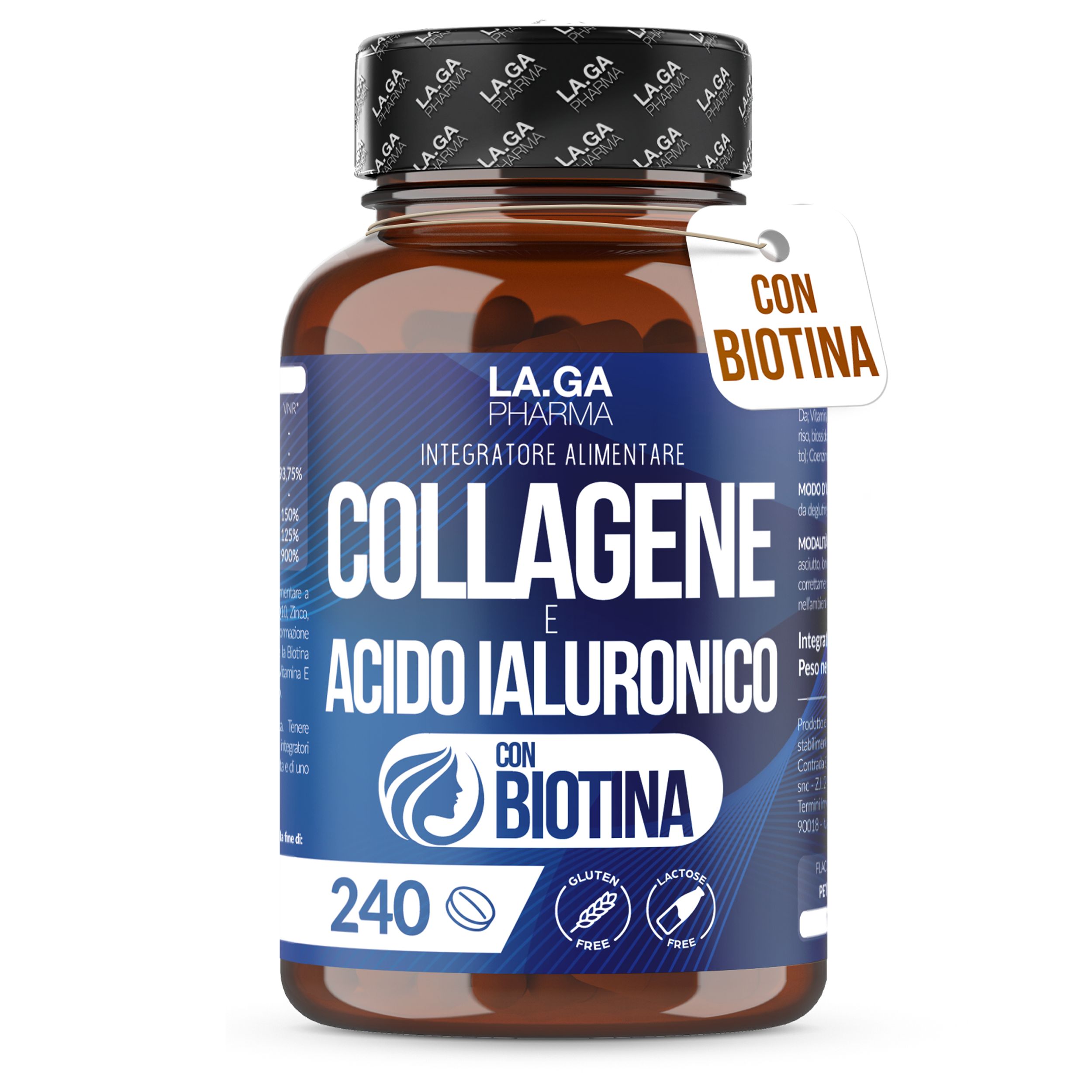 LA.GA© Collagene 2000mg con Acido Ialuronico, Biotina & Q10 – 240 Compresse Anti-Age