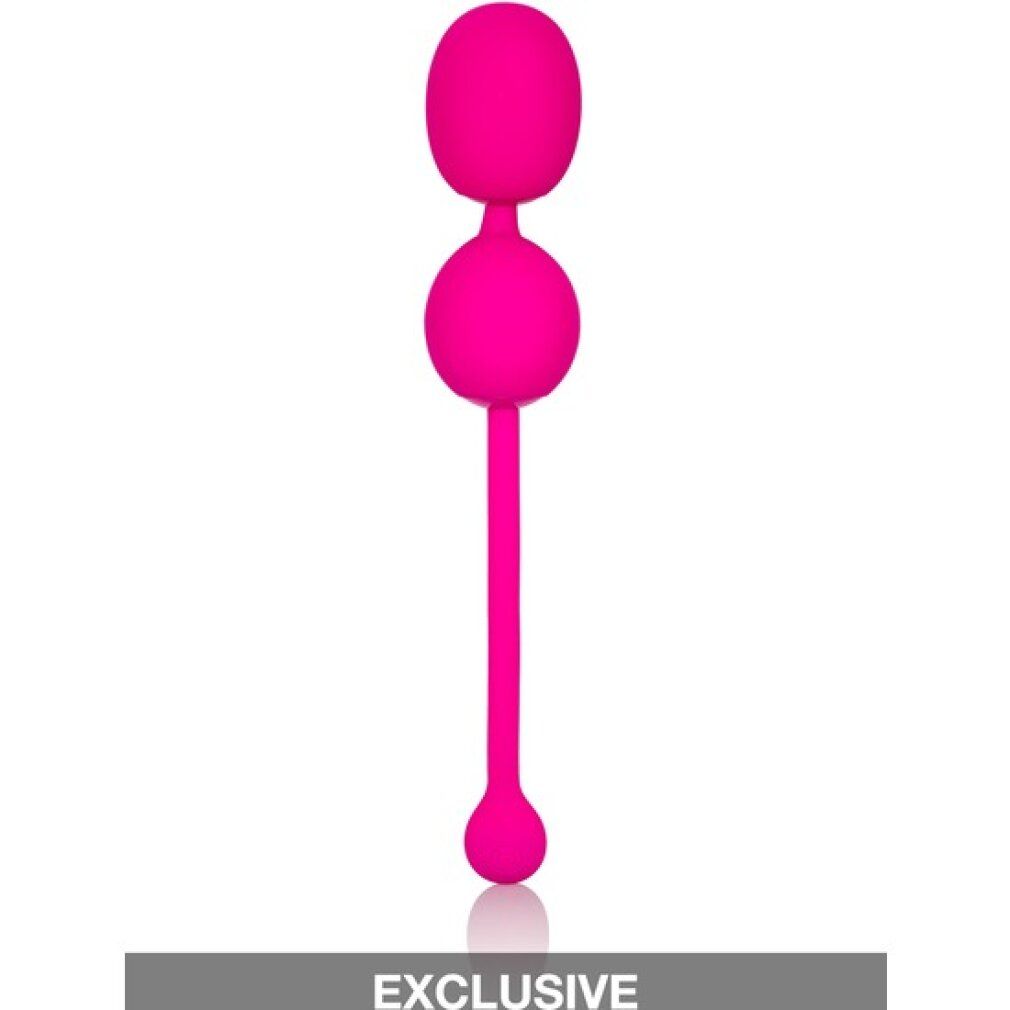 Rosa Kegel-Doppelkugel. Besteht aus zwei Kugeln und einem Verbindungsstück. Weißer Hintergrund.
