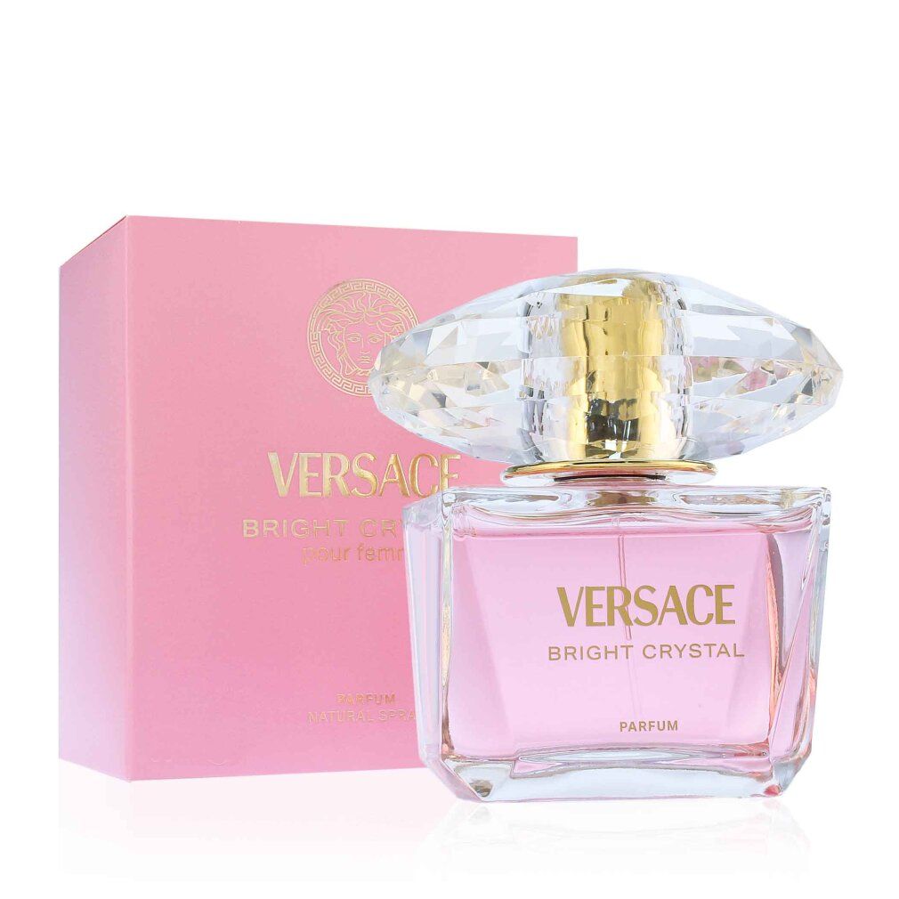 Versace Bright Crystal Parfum Flakon und rosa Verpackung.