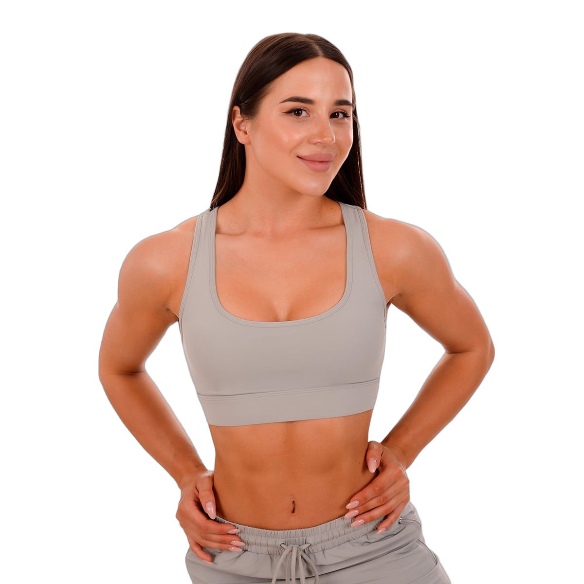 GymBeam Sport-BH Damen Mesh-Panel mit breiten Trägern in Grau