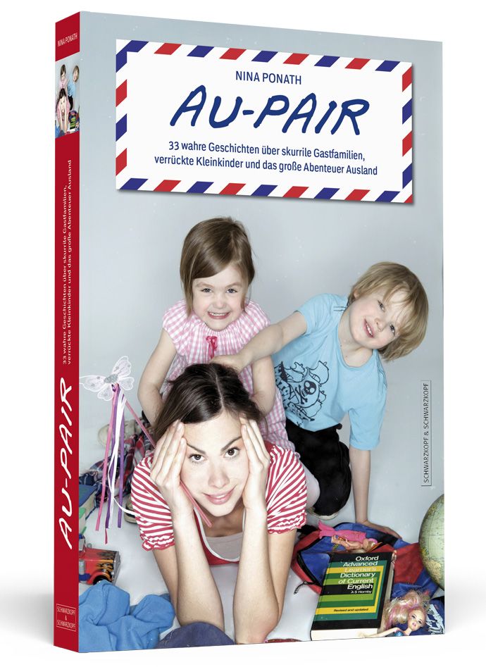 Buchcover mit Titel "AU-PAIR". Frau mit Kindern. Titel, Autor und Verlag erkennbar.