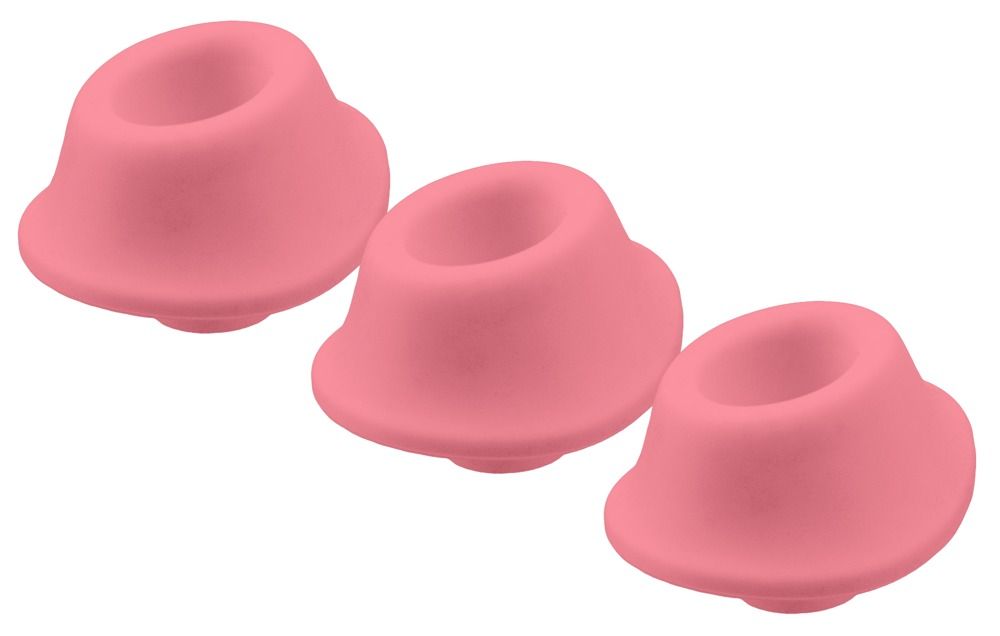 Drei rosa Ersatzköpfe. Konische Form mit Öffnung. Auf weißem Hintergrund.