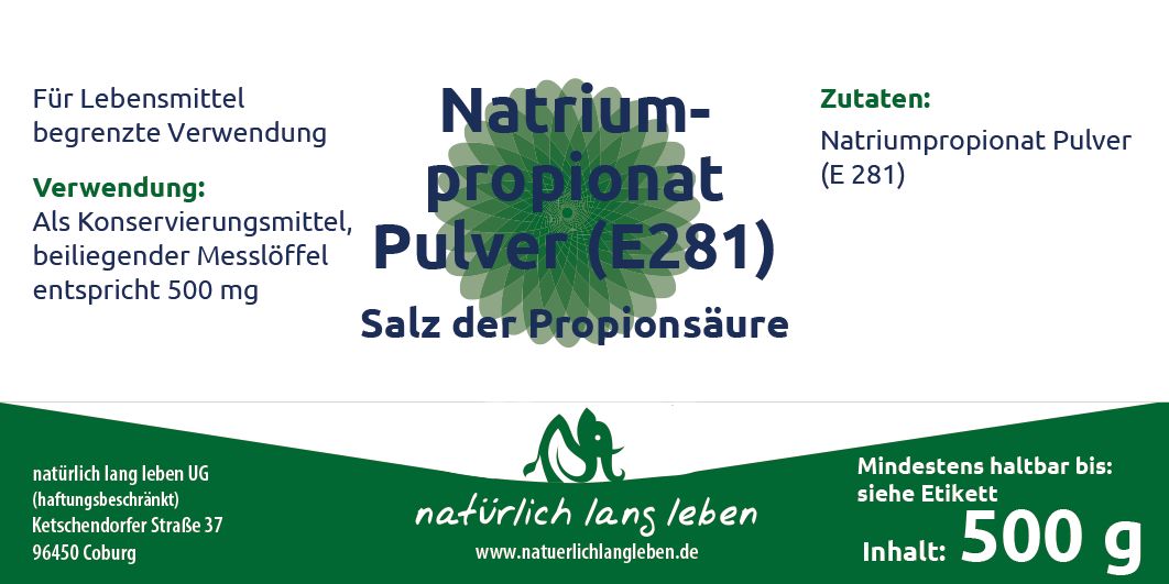 natürlich lang leben Natriumpropionat Pulver ( E 281) Salz der Propionsäure 500 g