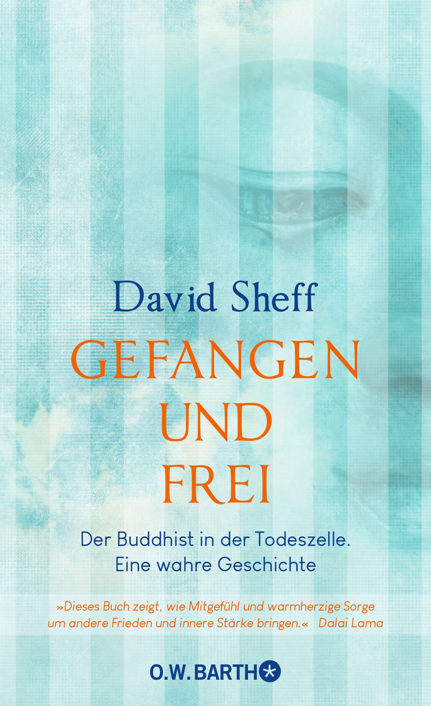 Buchcover mit blau-weiß gestreiftem Hintergrund. Titel: Gefangen und frei. Autor: David Sheff. Verlag: O.W. BARTH.