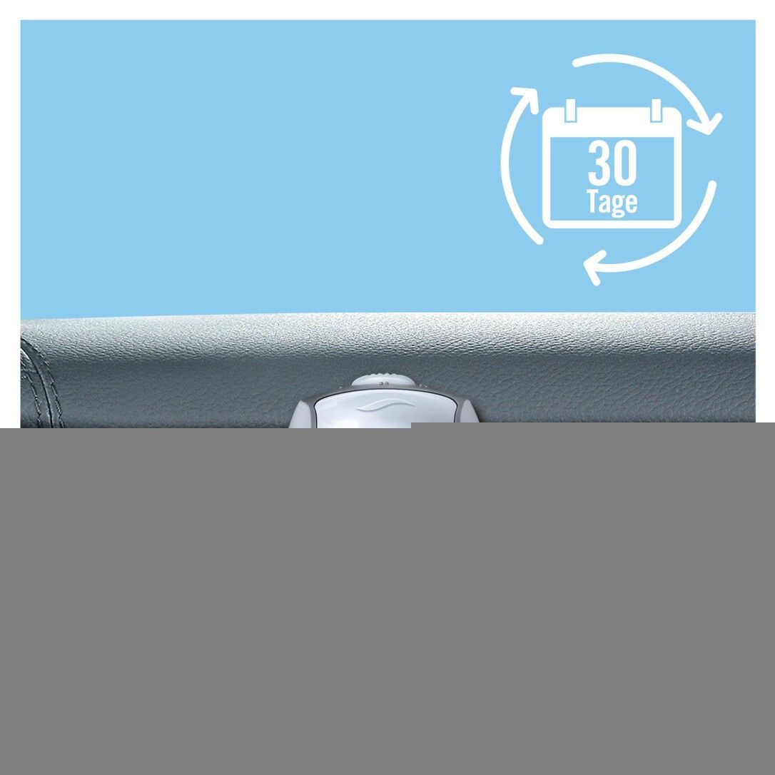 Nahaufnahme eines Lufterfrischers im Auto. Symbol: 30 Tage. Text: "30 Tage".