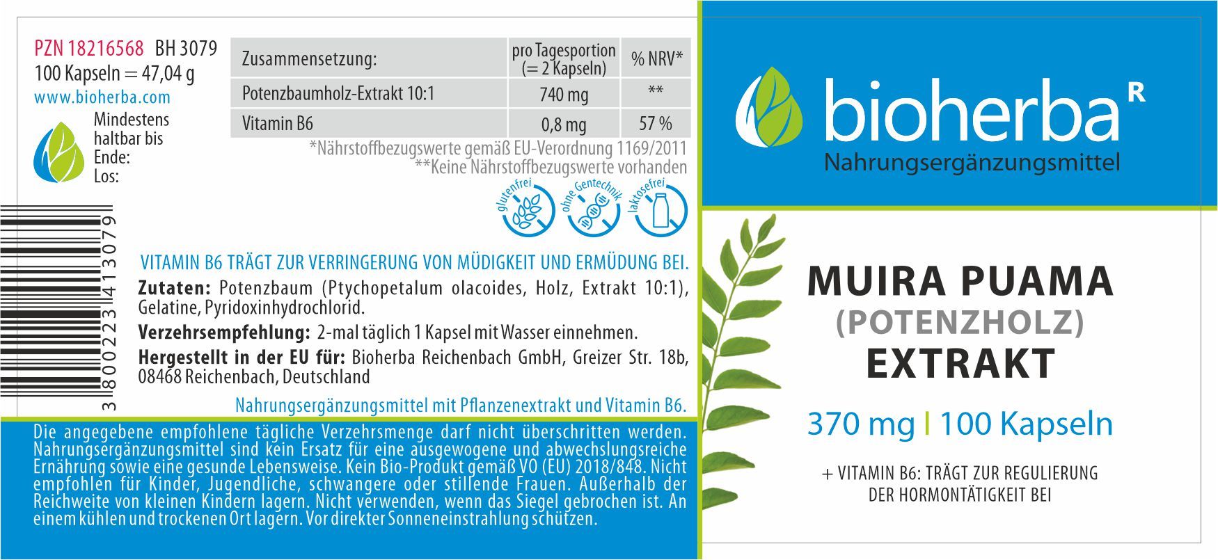Muira Puama (Potenzholz) Extrakt 370 mg 100 Kapseln PZN 18216568