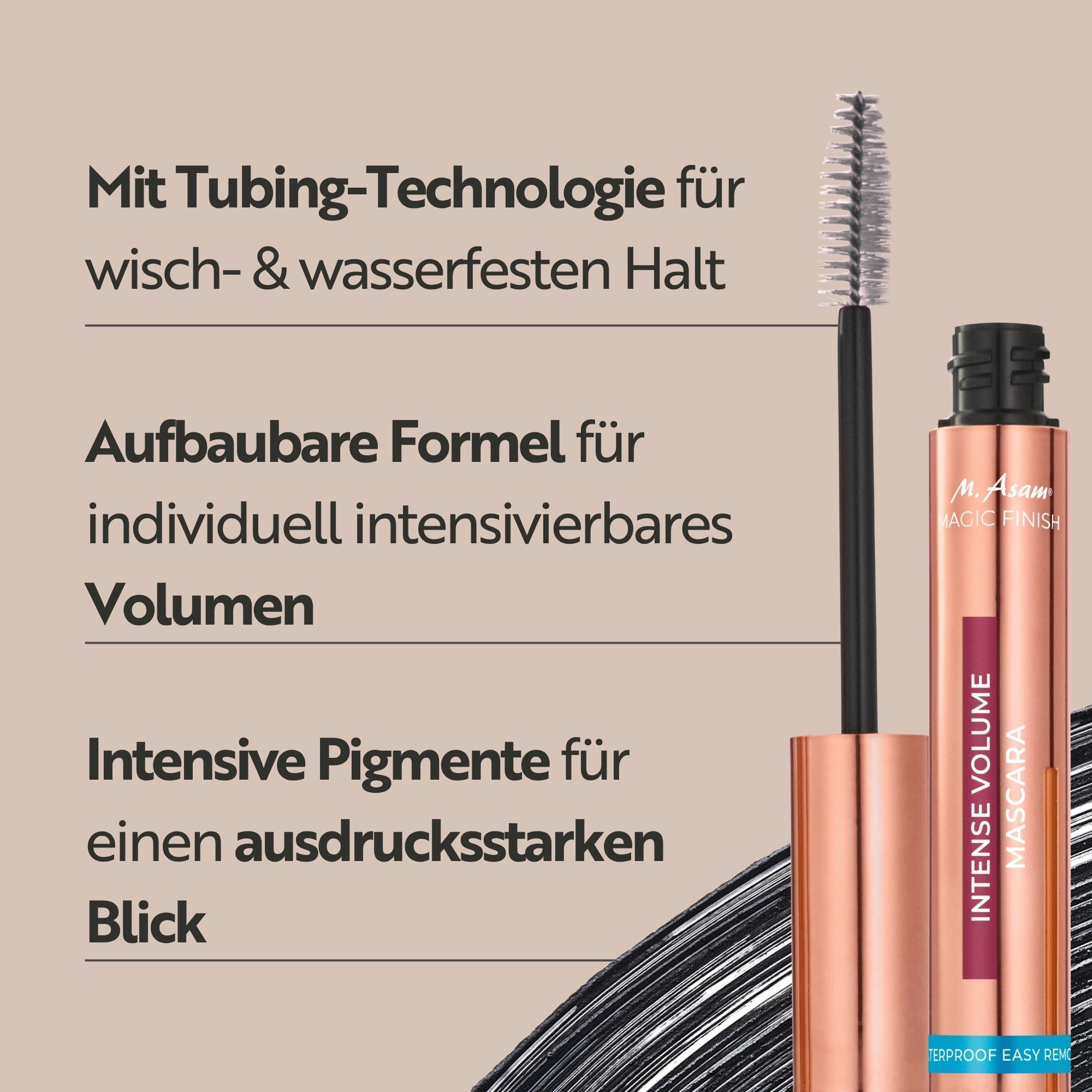 M ASAM, Intense Volume Mascara Waterproof Easy Remove Deep Black
