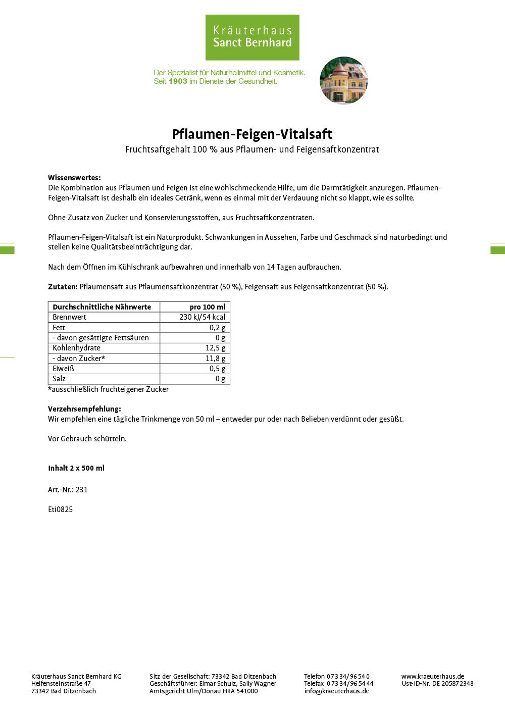Sanct Bernhard Pflaumen-Feigen-Vitalsaft