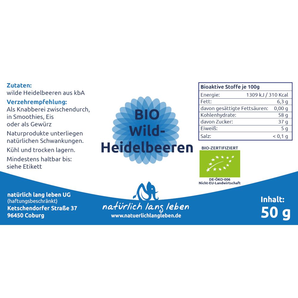 natürlich lang leben BIO Wild Heidelbeeren 50 g Früchte