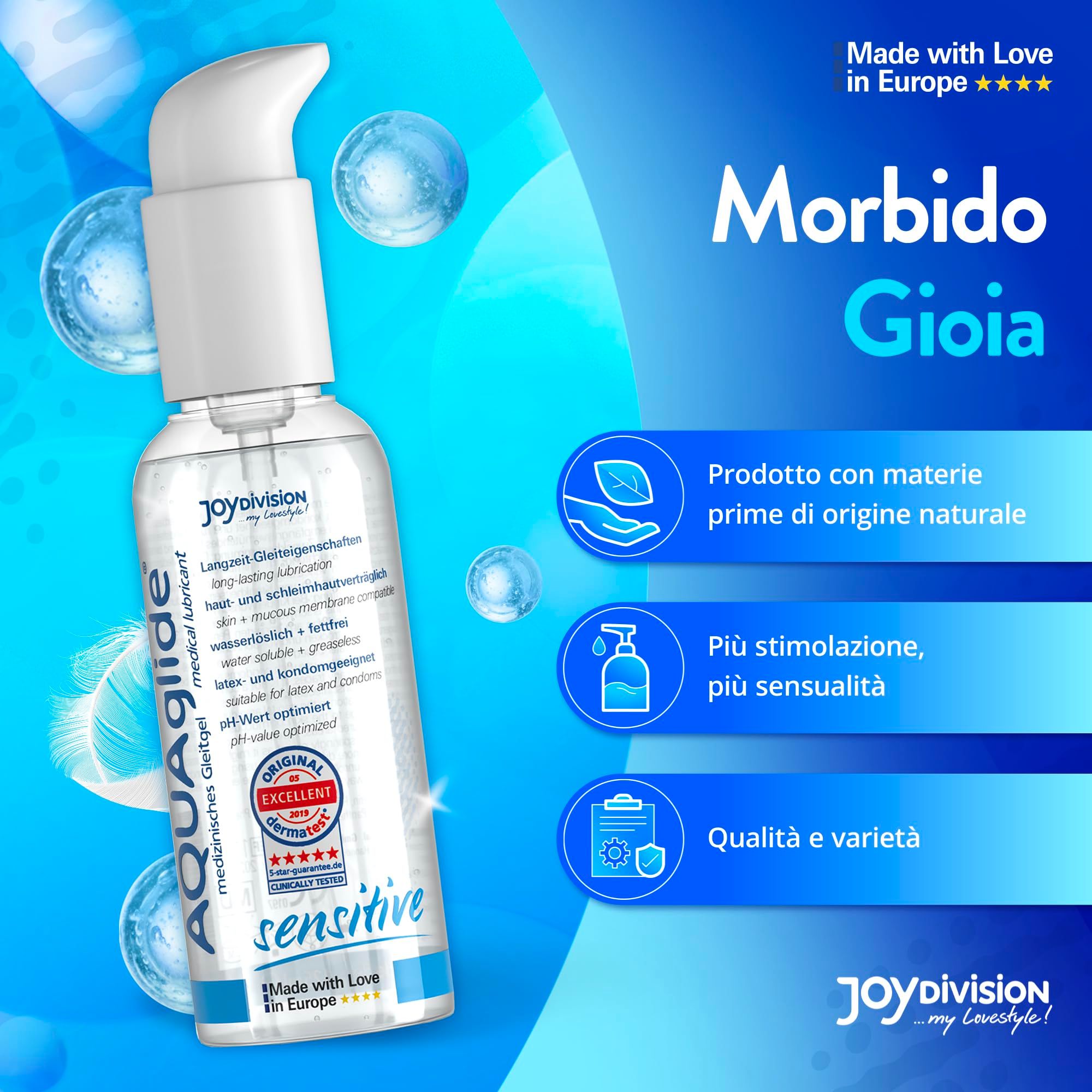Joydivision AQUAglide Sensitive Gleitgel, 125 ml, aus natürlichen Rohstoffen.
