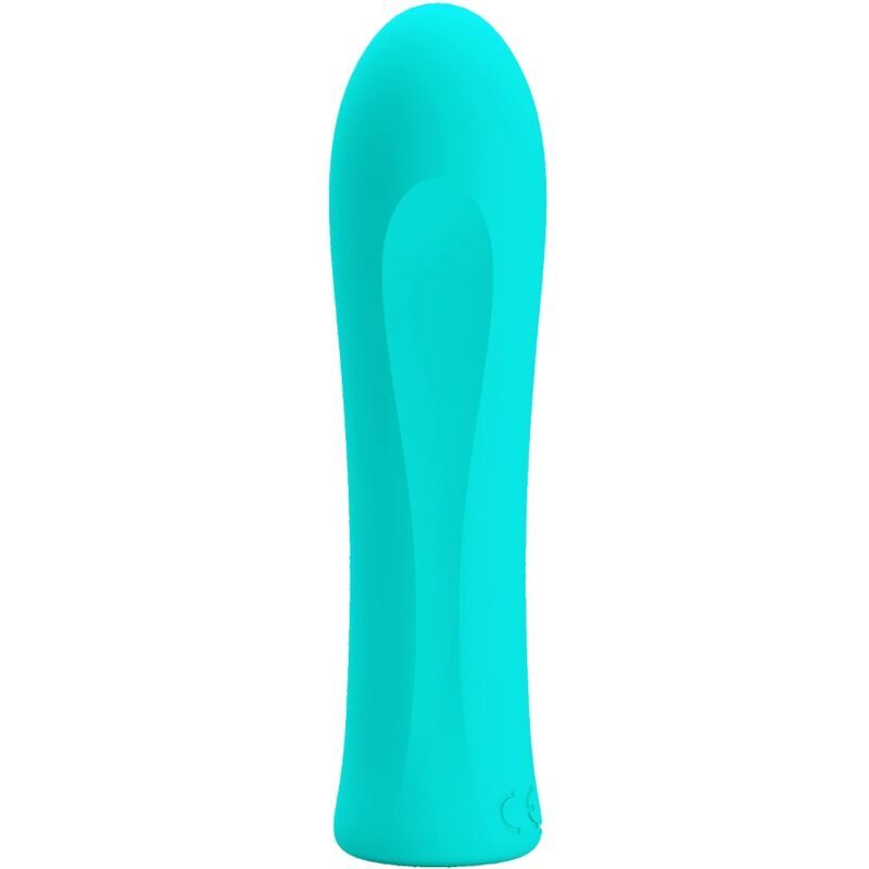 Türkisfarbener Vibrator mit abgerundeter Spitze. Zylindrische Form.