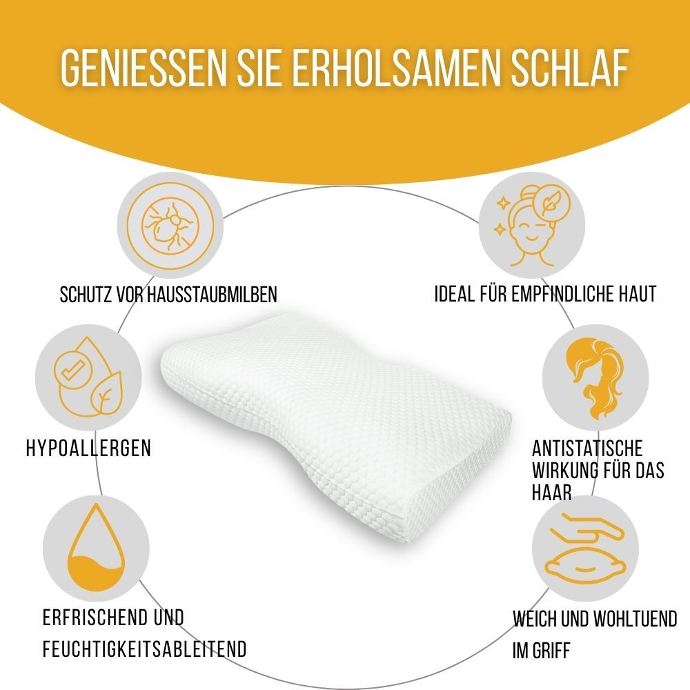 Ergonomisches Kissen. Hypoallergen. Anti-Milben. Für empfindliche Haut. Weiß.