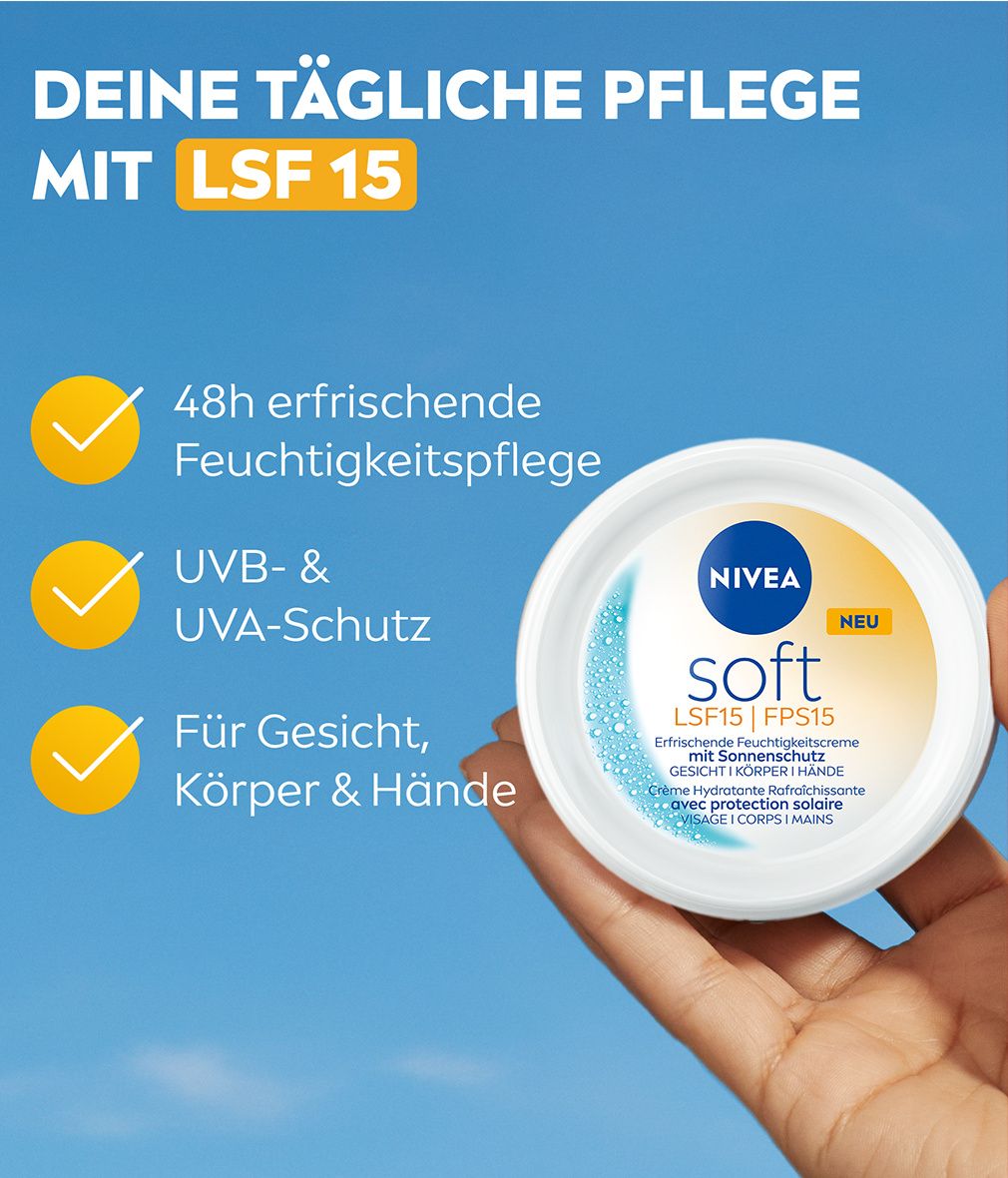 NIVEA Soft Erfrischende Feuchtigkeitscreme mit Sonnenschutz LSF 15
