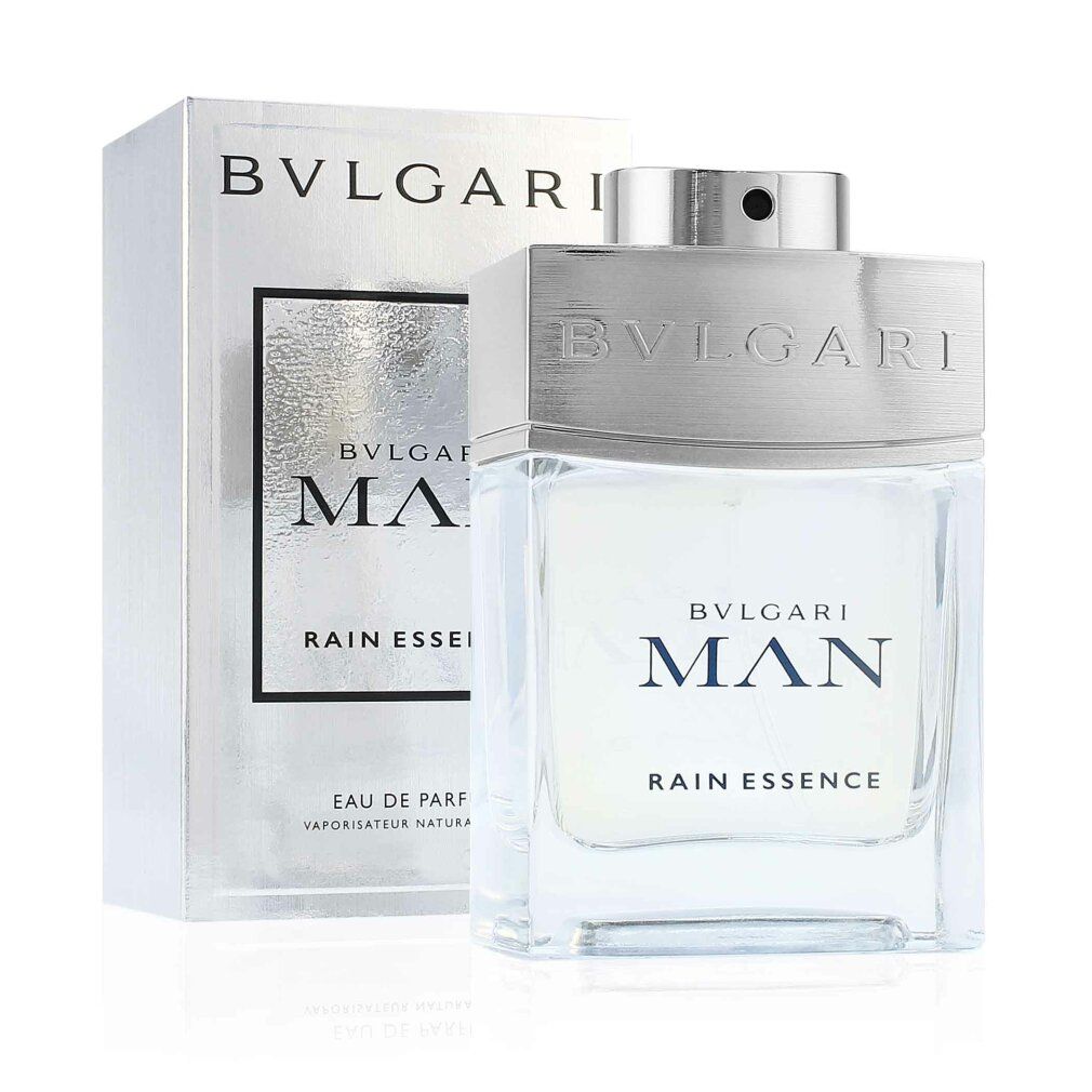 Bvlgari Man Rain Essence Eau de Parfum Spray und Verpackung.