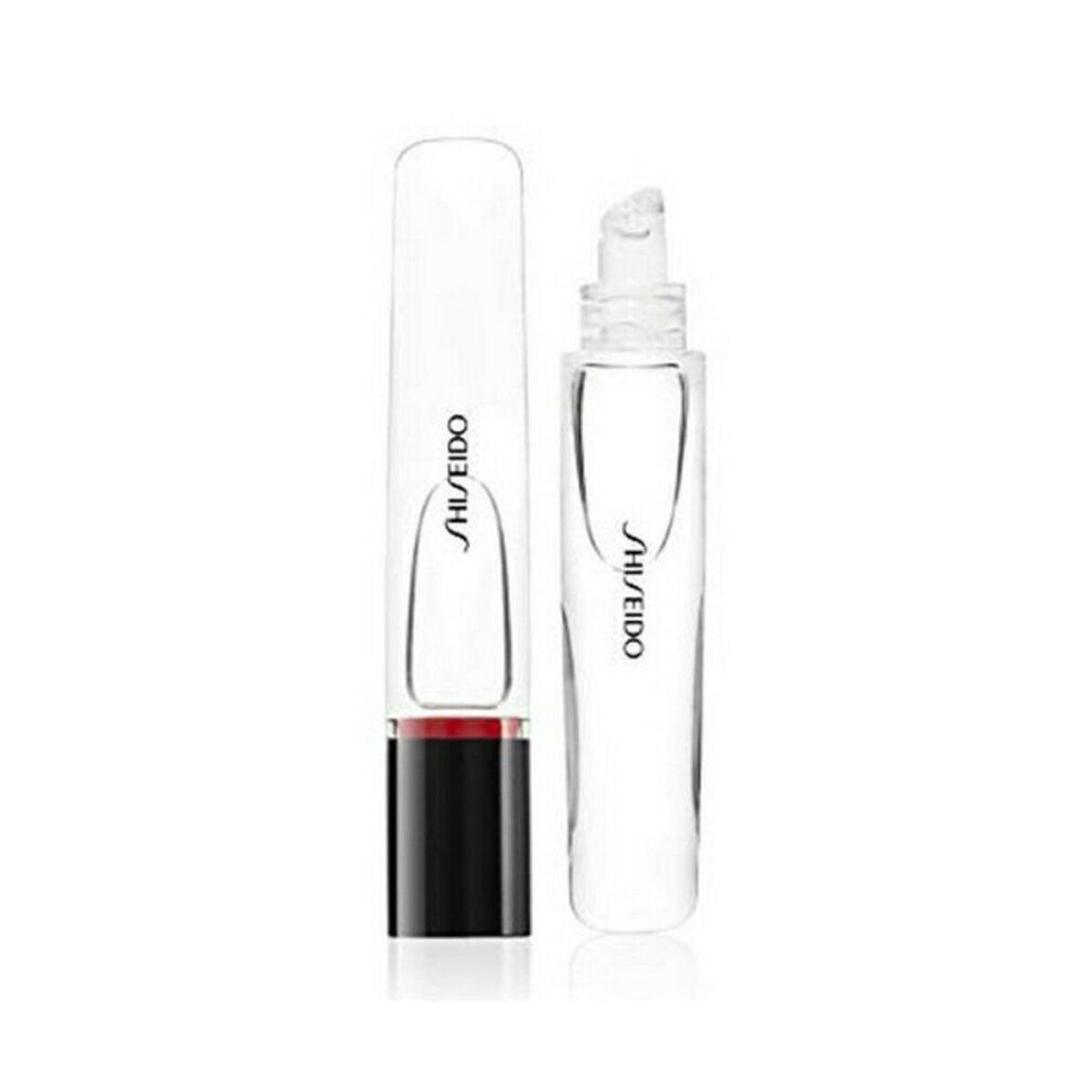 SHISEIDO Lip Crystal Gel Gloss. Transparente Hülle, schwarzer Boden, roter Inhalt. Deckel daneben. Schriftzug.