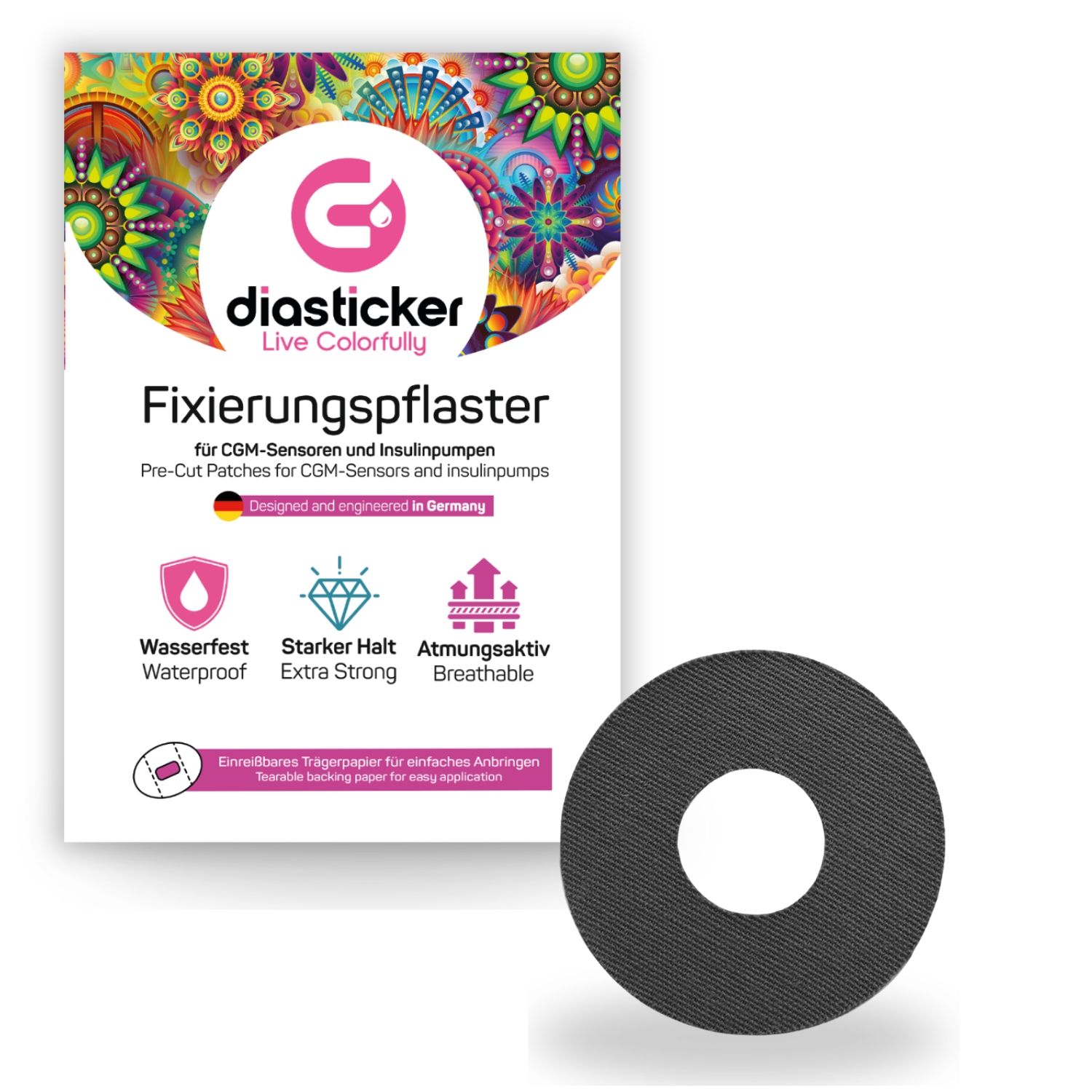 Diasticker® Katheterpflaster S (Innen-Ø 2,2 cm) 'Schwarz' 10 St