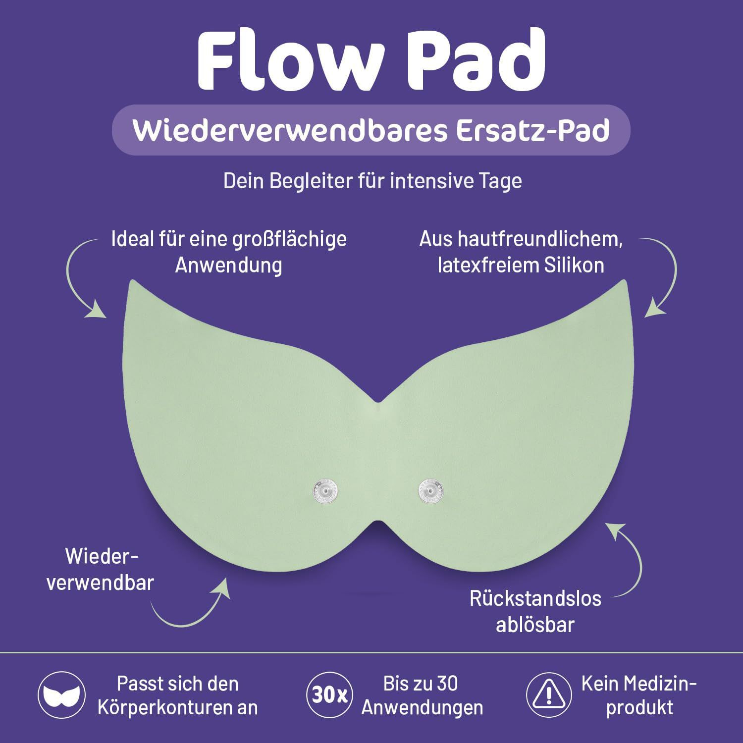 Anleitung zur Anwendung des ONEflow Pads mit elektrischen Impulsen zur Schmerzlinderung.