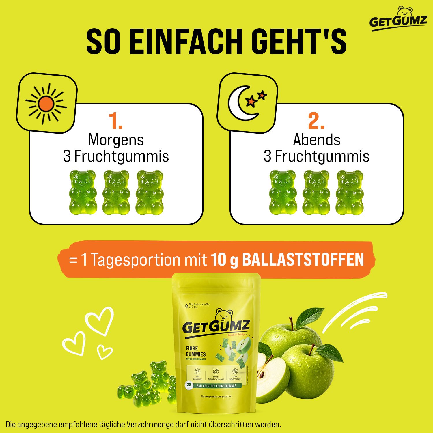 GetGumz Ballaststoff Gummibärchen - 10g Ballaststoffe pro Tagesportion - FIBRE GUMMIES