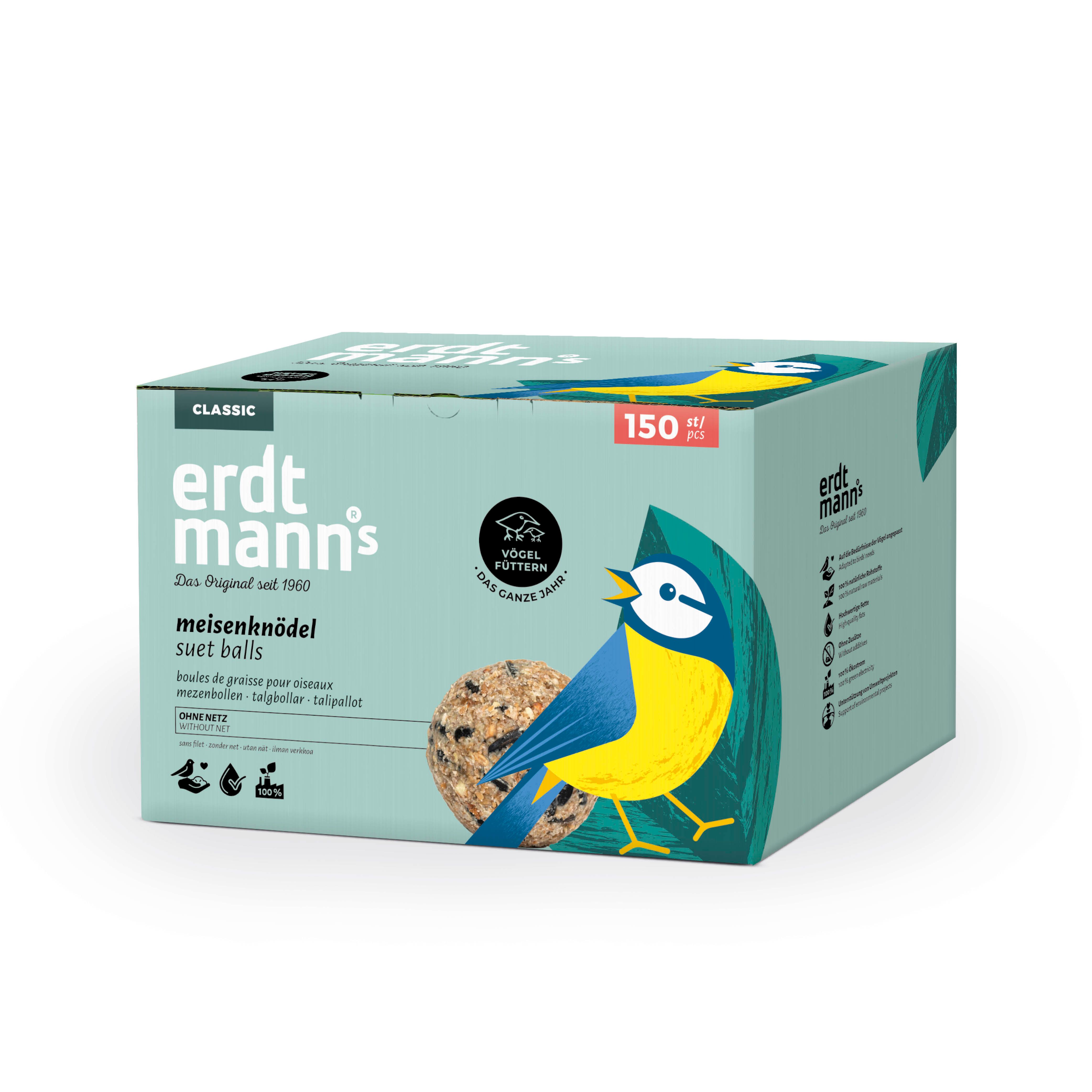 Erdtmanns Meisenknödel ohne Netz für Wildvögel 150 St