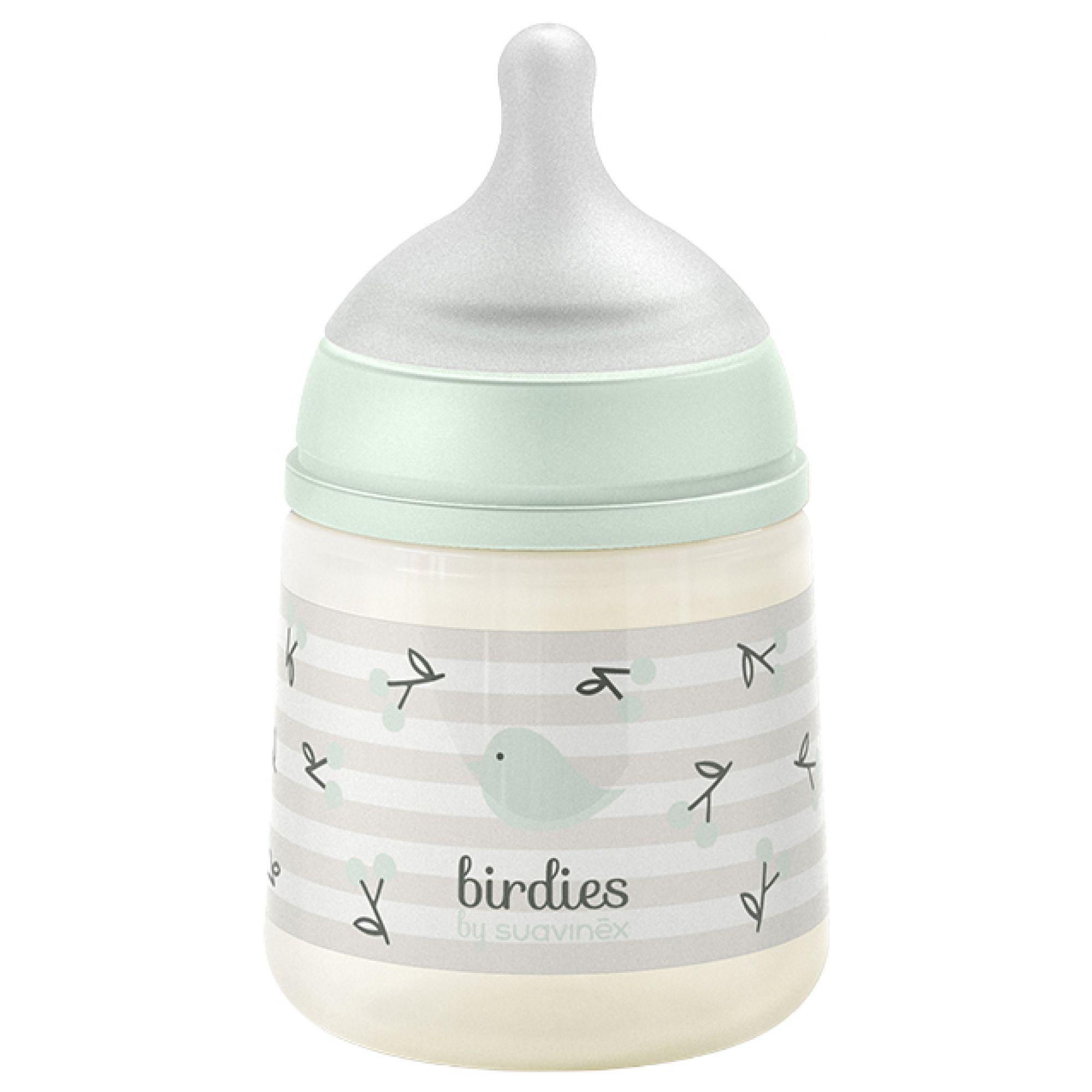 Suavinex Birdies Babyflasche Symmetrischer Sauger Langsamer Nahrungsfluss 0 Monate und Mehr ( Grün) 7x7x13,3 cm