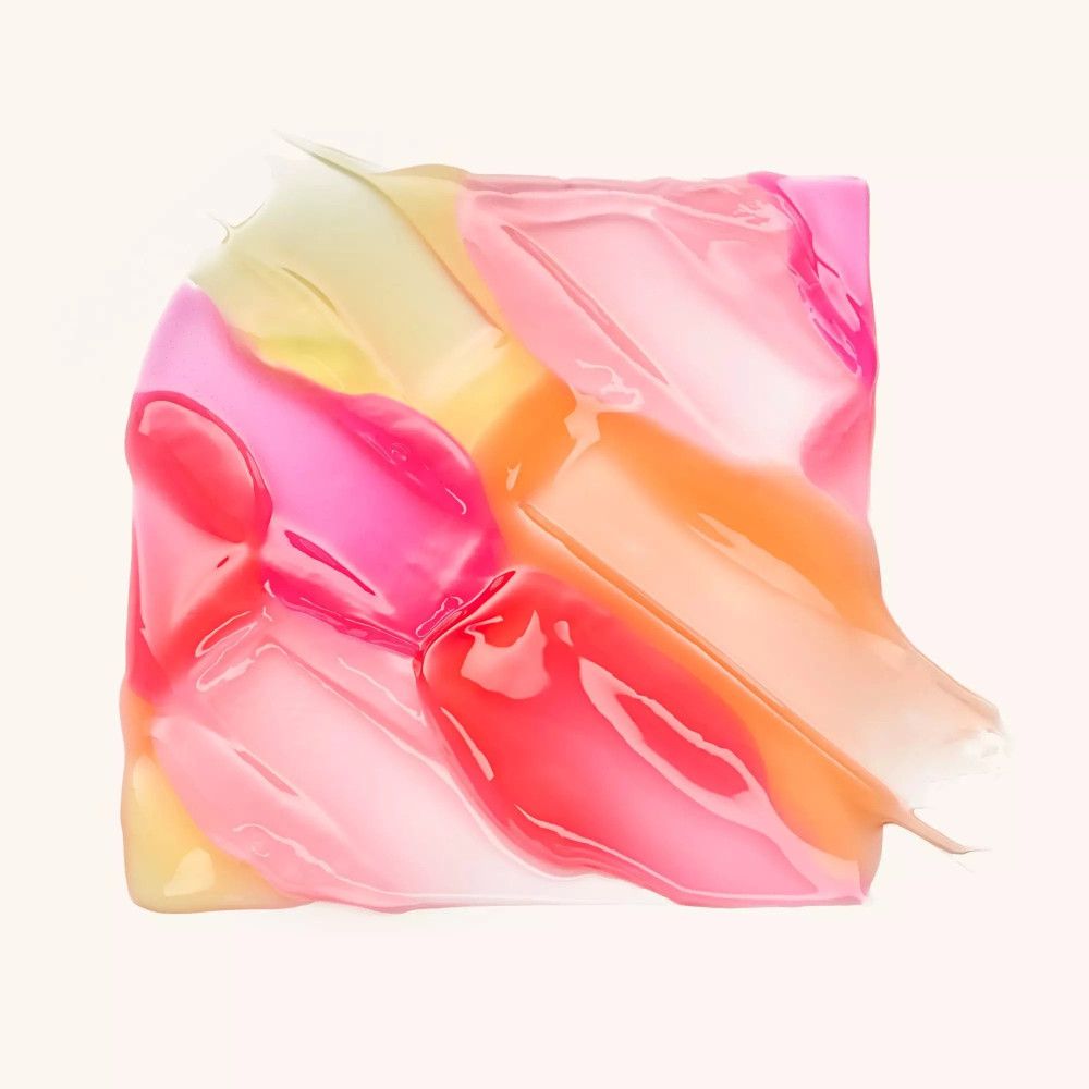 Verschiedene Farbtöne Lippenöl. Rosa, orange und gelbe Farbtöne. Auf hellem Hintergrund.