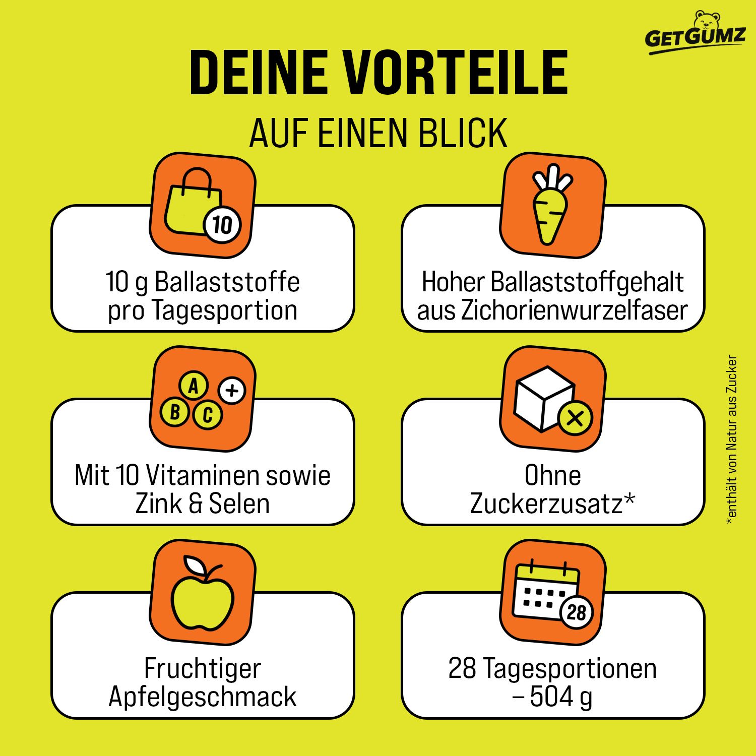 GetGumz Ballaststoff Gummibärchen - 10g Ballaststoffe pro Tagesportion - FIBRE GUMMIES